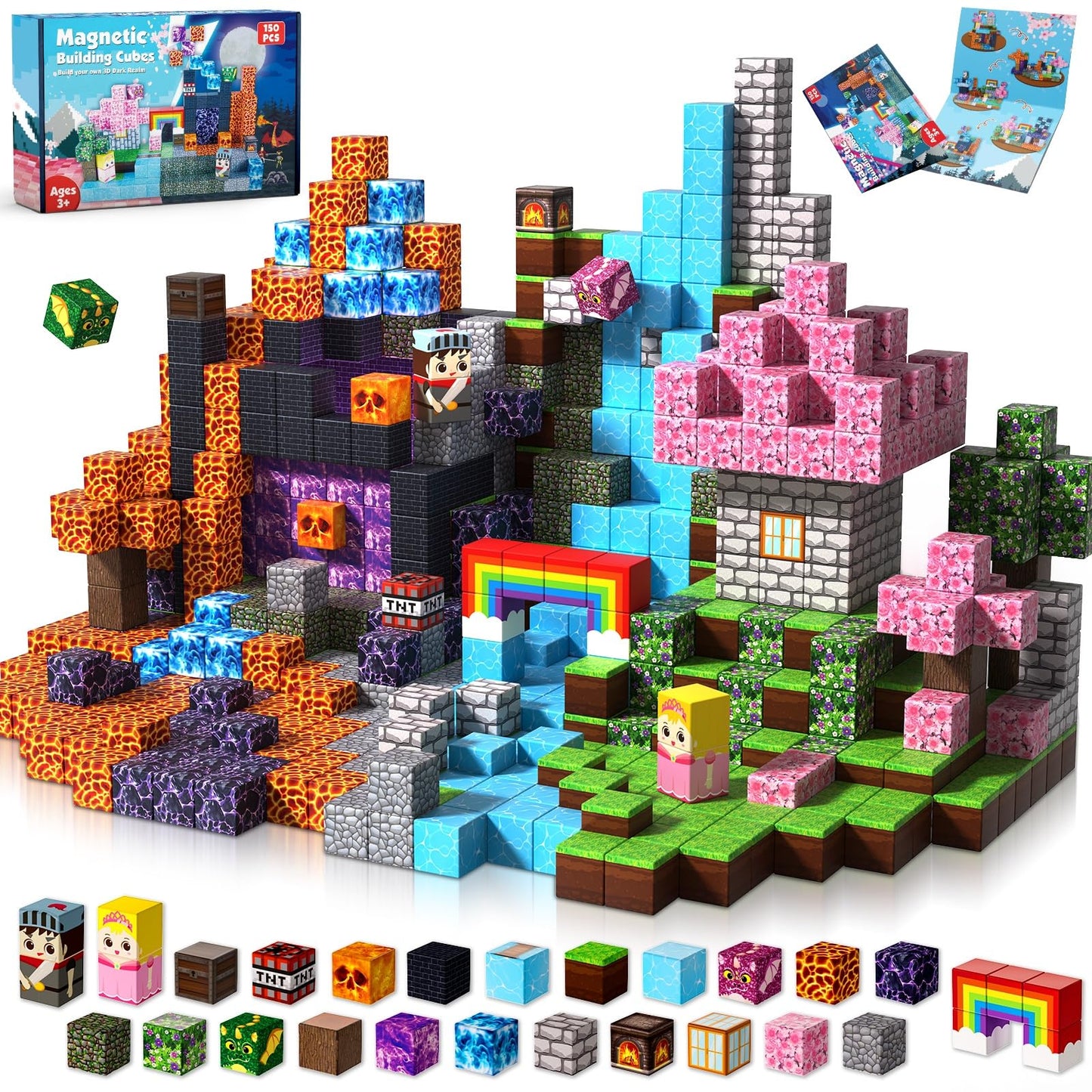 Magneverse 150 PCS 0.8in Magnetic Blocks – Princess & Knight Theme, Building Toys for Kids 3+