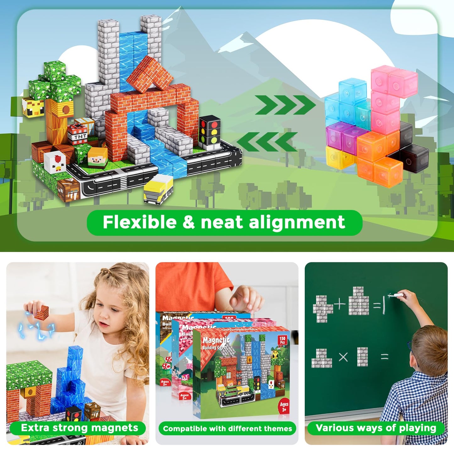 Magneverse 150 PCS Magnetic Blocks – STEM Building Toys for Kids 4-8