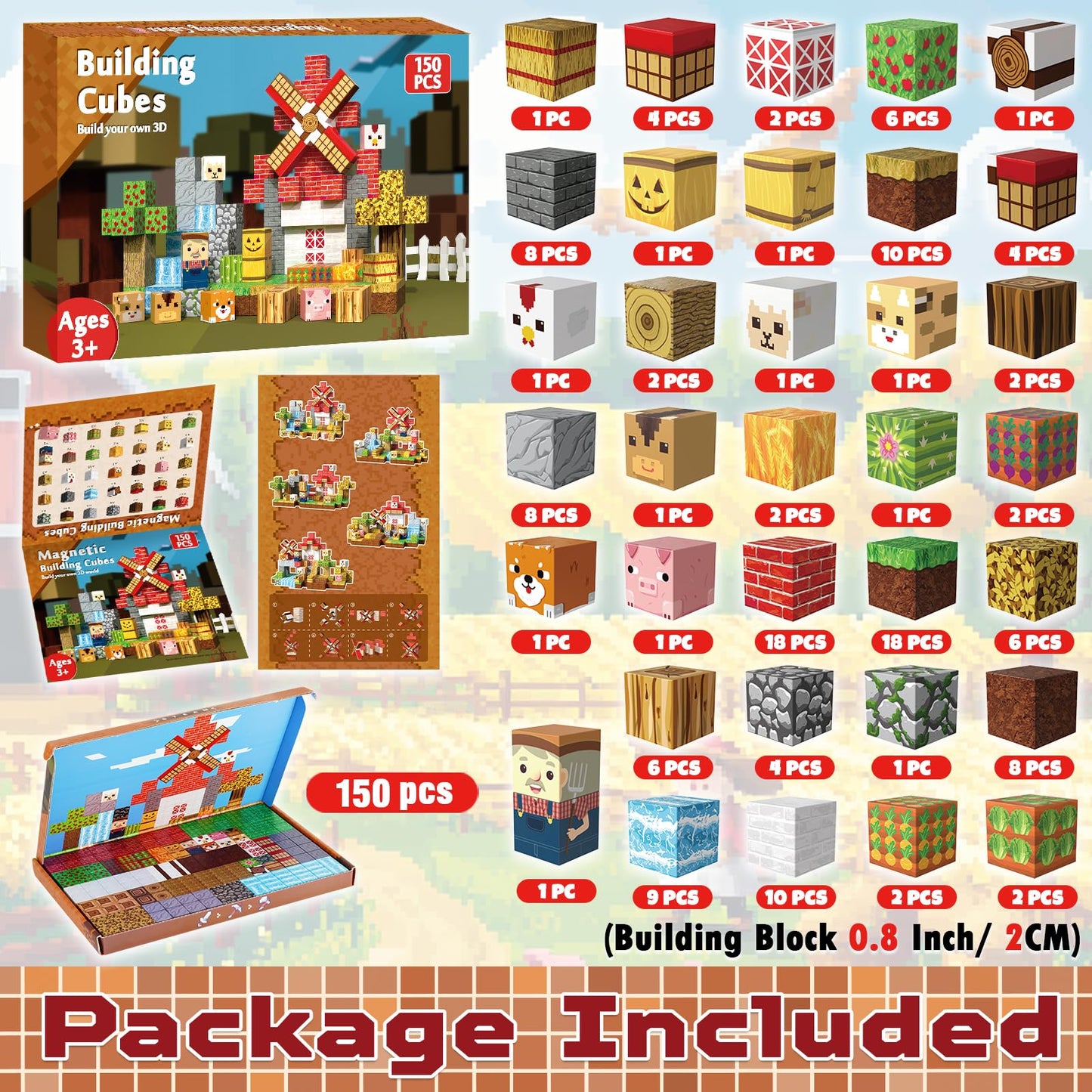 Magneverse 150 PCS Farm Animal Magnetic Blocks | STEM Toys for Kids 3+