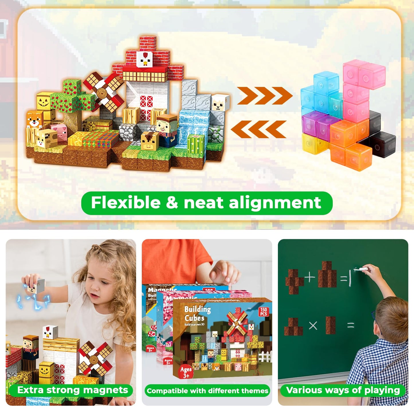 Magneverse 150 PCS Farm Animal Magnetic Blocks | STEM Toys for Kids 3+