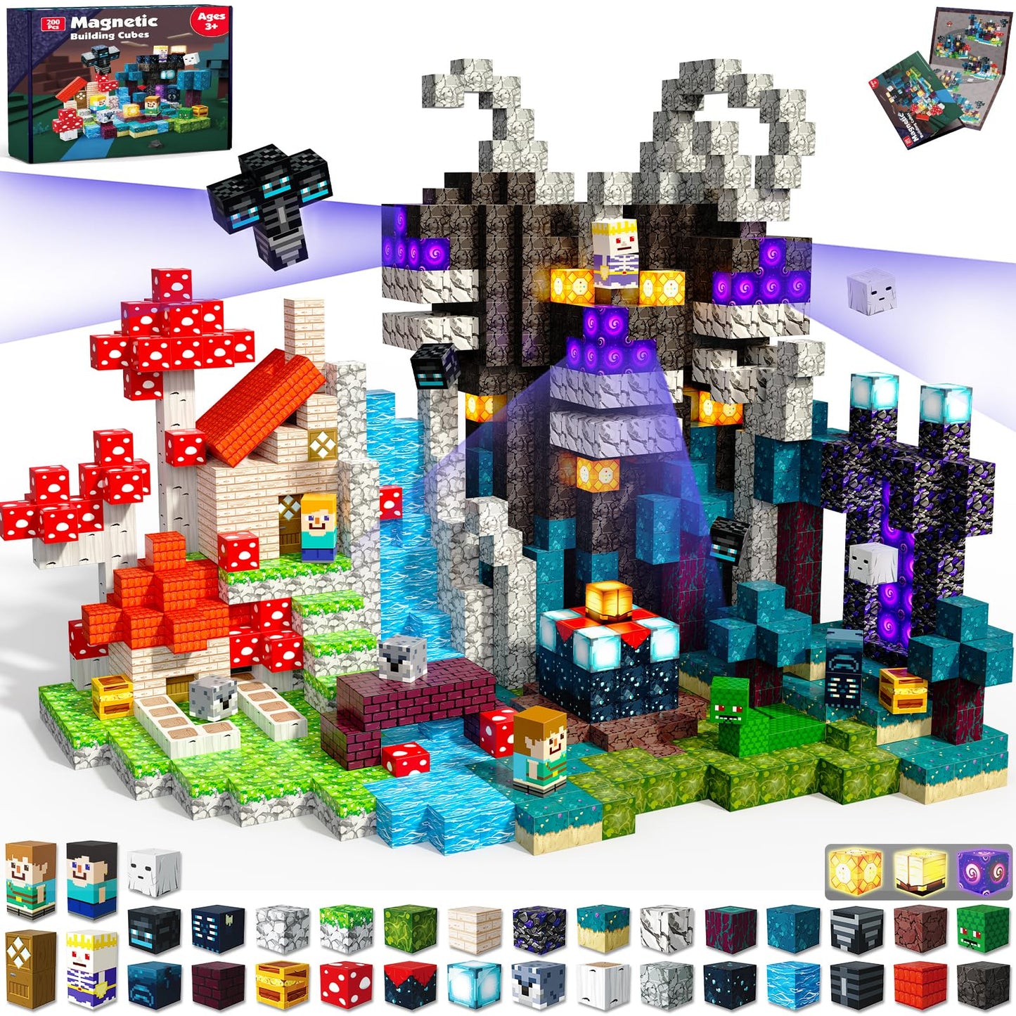 Magneverse 200-Piece Magnetic Blocks | Glow STEM Toys for Kids