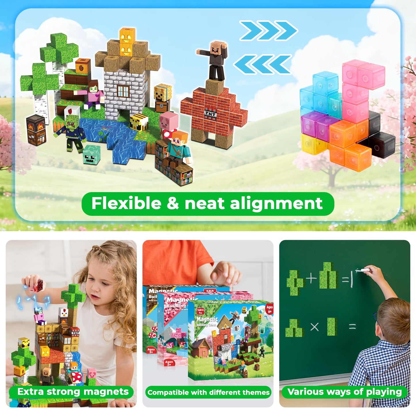 Magneverse 160 Pcs Magnetic Blocks — STEM Building Toys for Kids 4-8 | Magnetic Cubes Set (Patent Pending)
