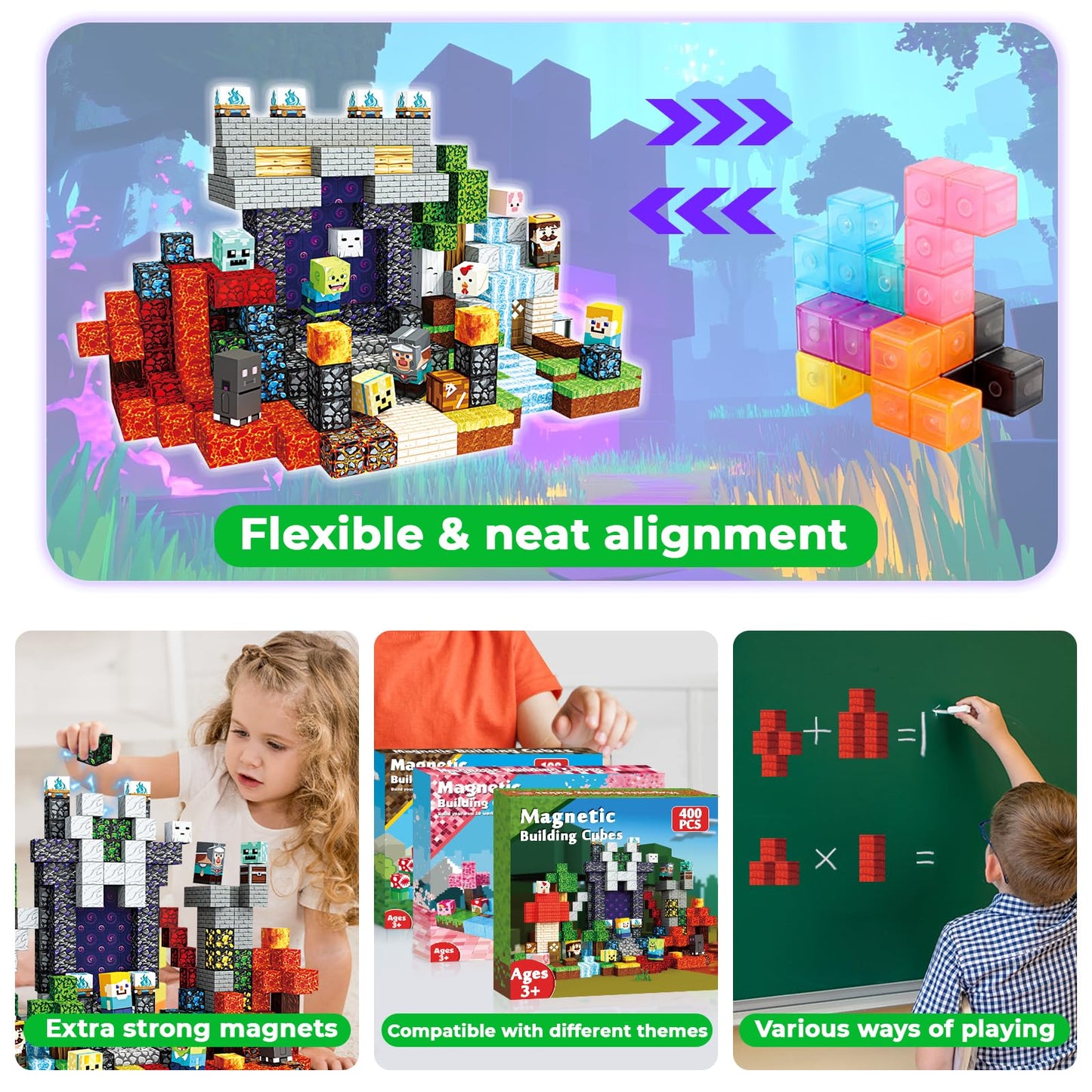 Magneverse 400 PCS Magnetic Blocks – STEM Building Toys for Kids 4-8
