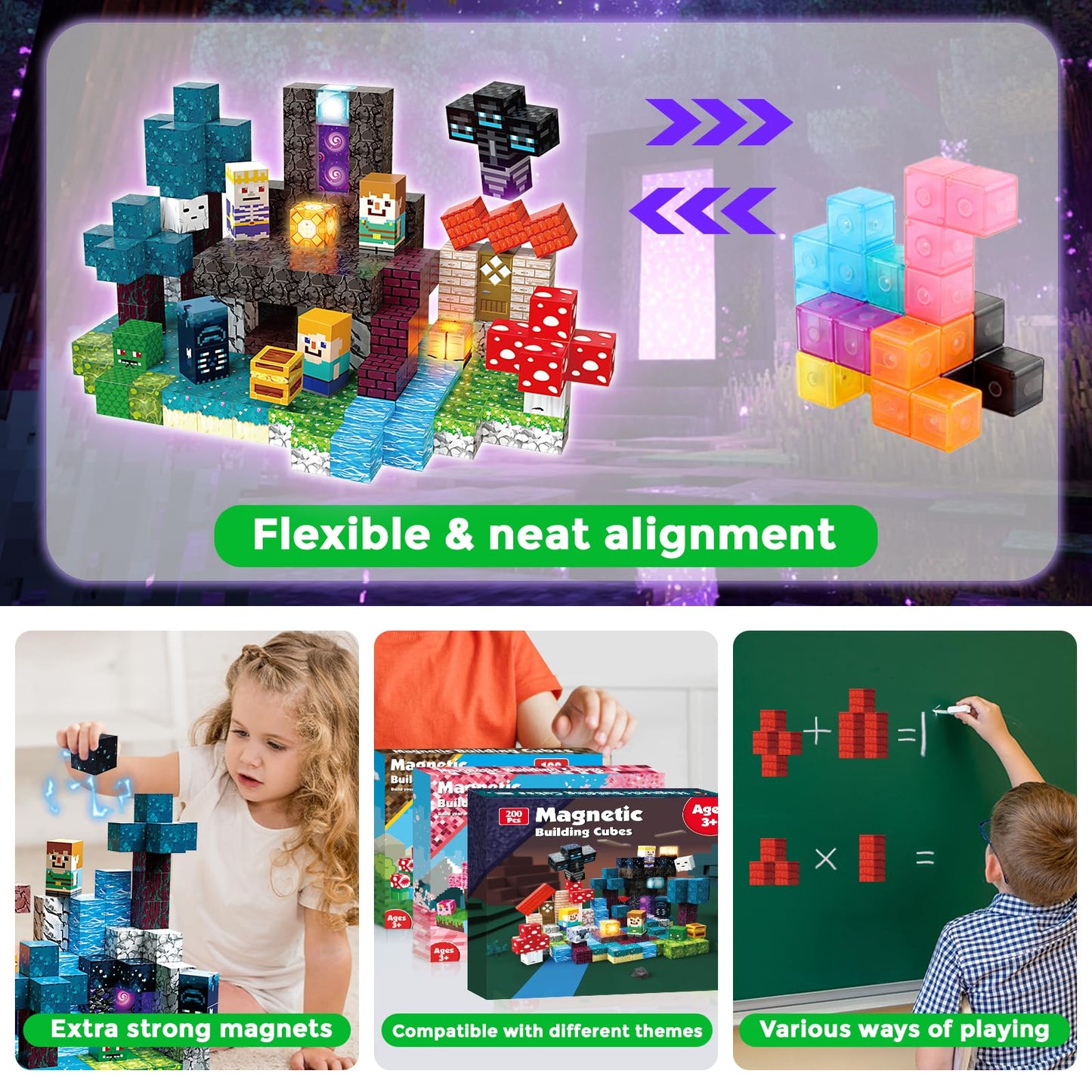 Magneverse 200-Piece Magnetic Blocks | Glow STEM Toys for Kids