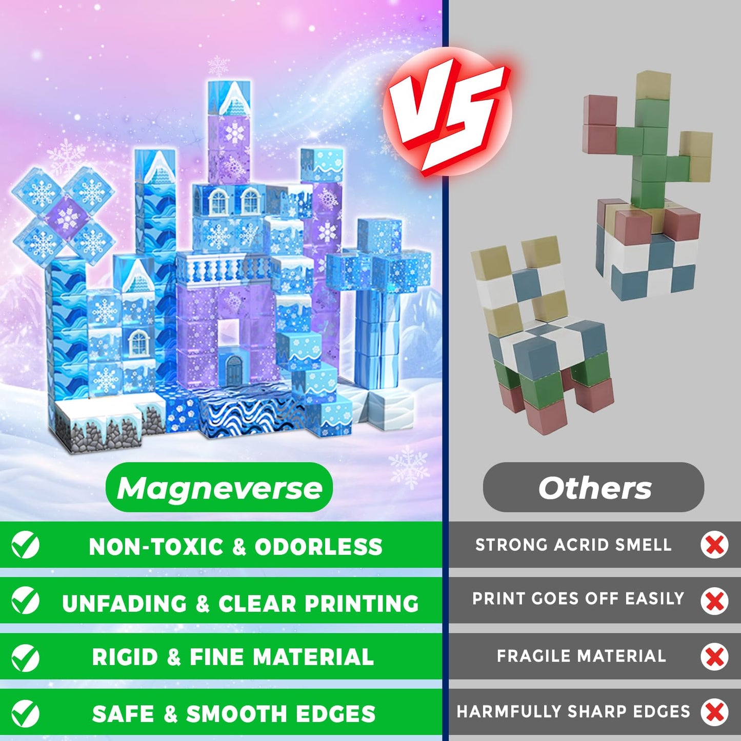Magneverse Magnetic Blocks - 100Pcs 0.8in for Kids 4-8 | Transparent Ice Castle