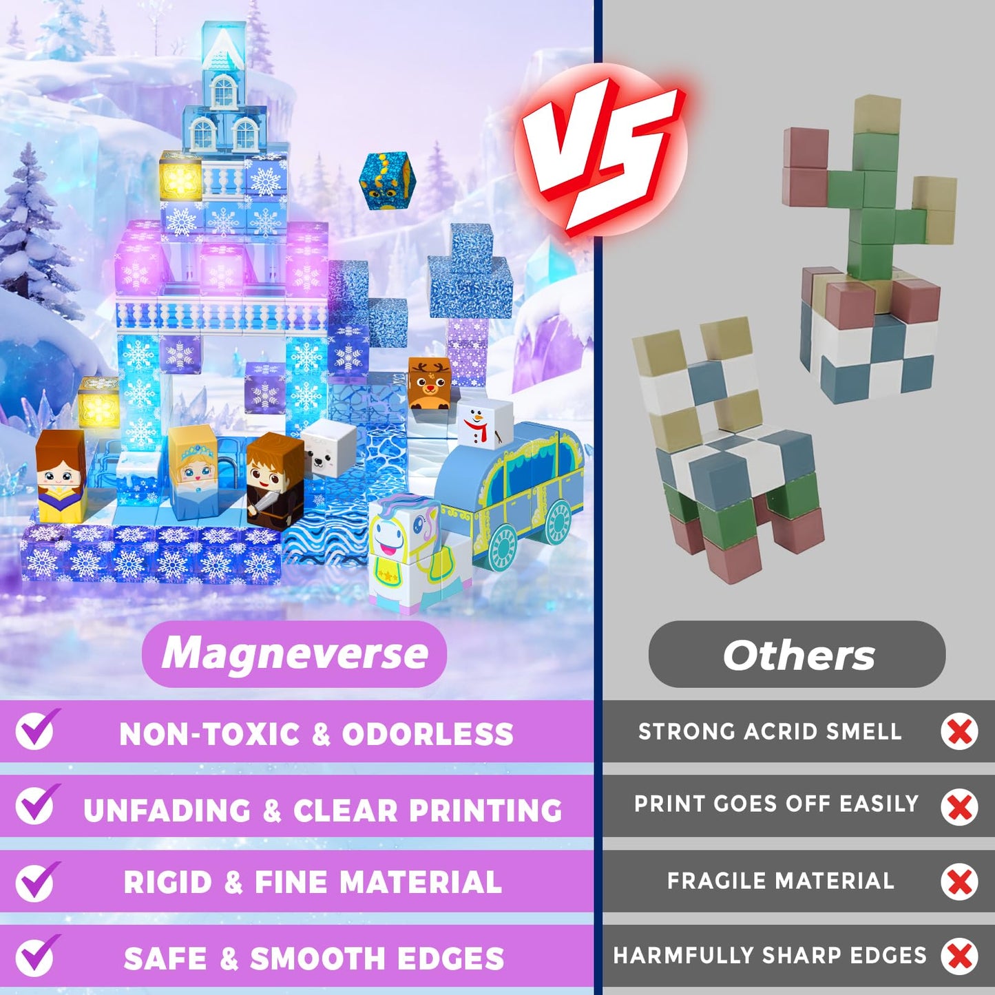 Magneverse 200Pcs Magnetic Blocks – Glow Transparent Building Blocks for Kids 3–12 (Frozen Castle Toy)