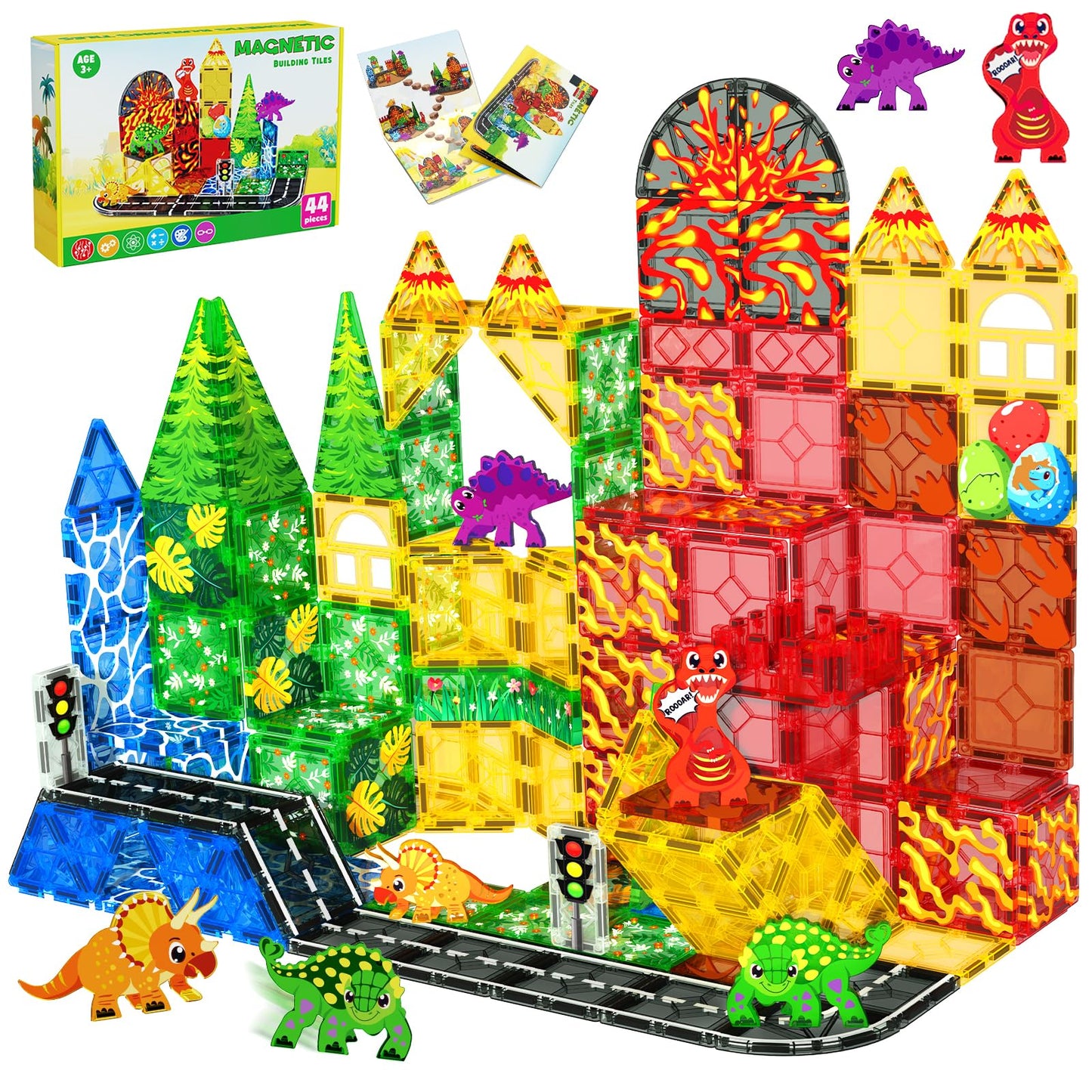 Magneverse Magnetic Tiles with Dinosaur Toys | Jurassic Dino World