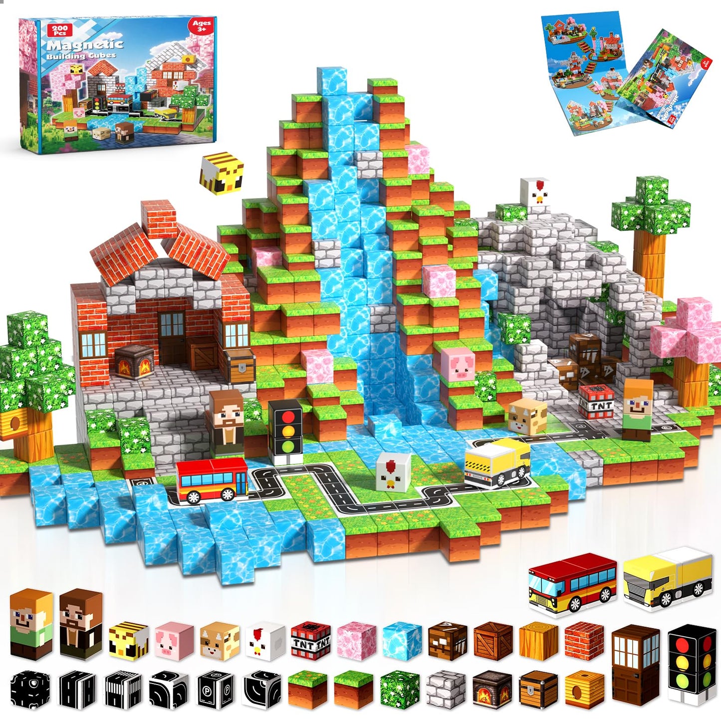 Magneverse 200 PCS 0.8in Magnetic Blocks – Forest Theme STEM Toys for 3+