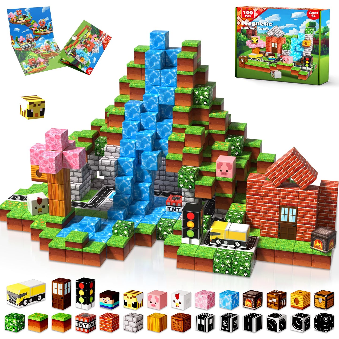 Magneverse 100 PCS 0.8in Magnetic Blocks – Forest Theme STEM Building Cubes for Kids 3+