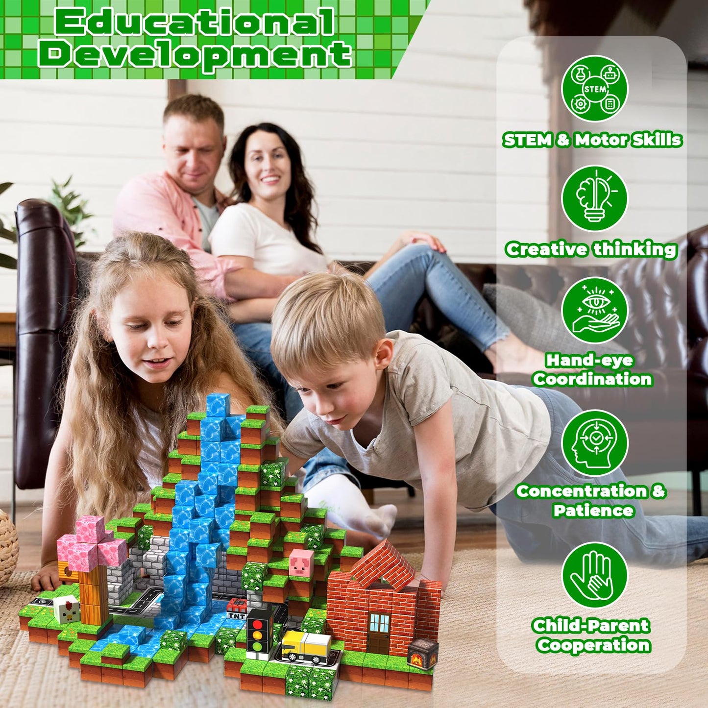 Magneverse 100 PCS 0.8in Magnetic Blocks – Forest Theme STEM Building Cubes for Kids 3+