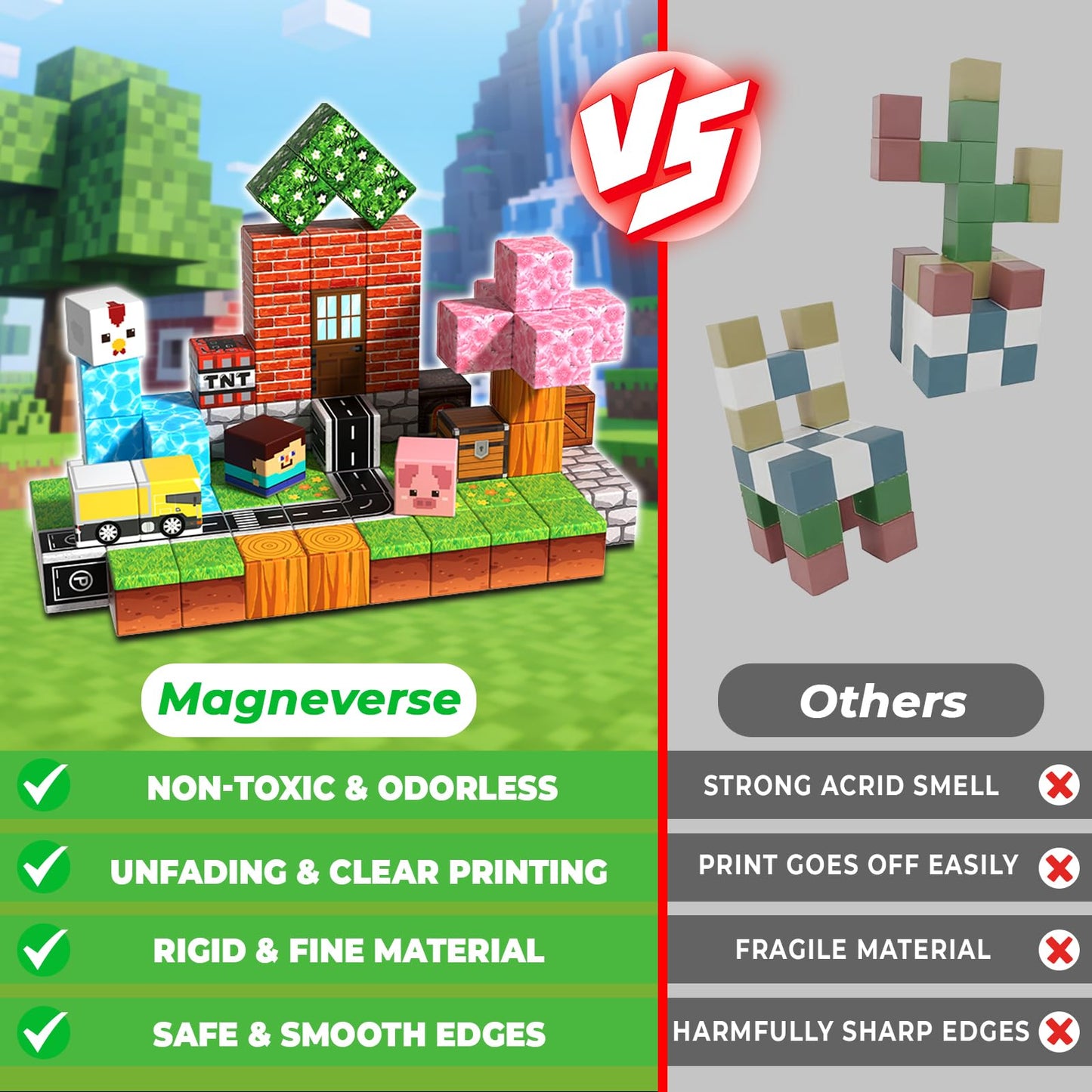 Magneverse 100 PCS 0.8in Magnetic Blocks – Forest Theme STEM Building Cubes for Kids 3+