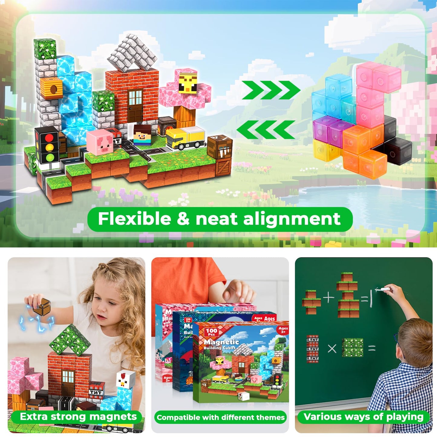 Magneverse 100 PCS 0.8in Magnetic Blocks – Forest Theme STEM Building Cubes for Kids 3+