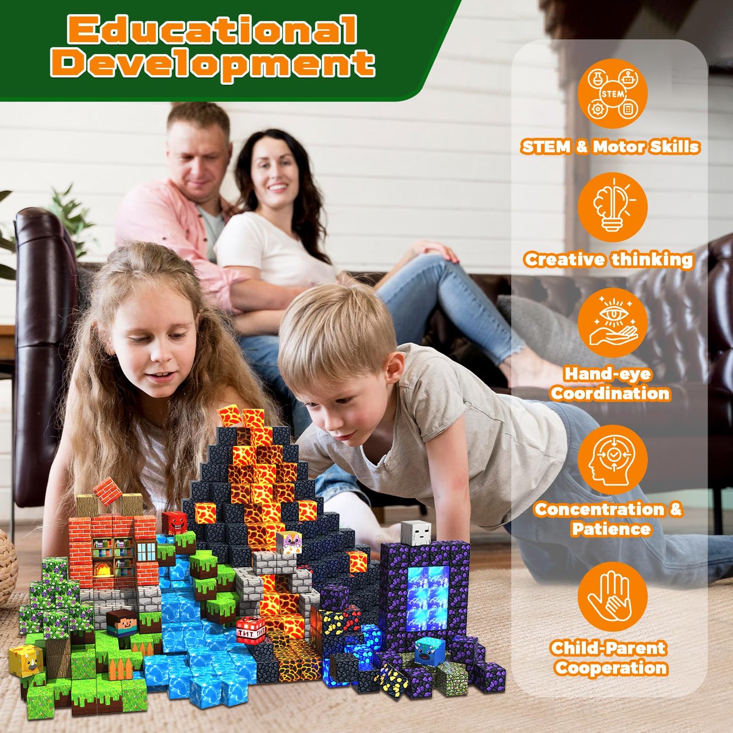Magneverse 150 Pcs 0.8in Magnetic Blocks with 24 Light Blocks | Creative Magnetic Building Toys for Kids 3+