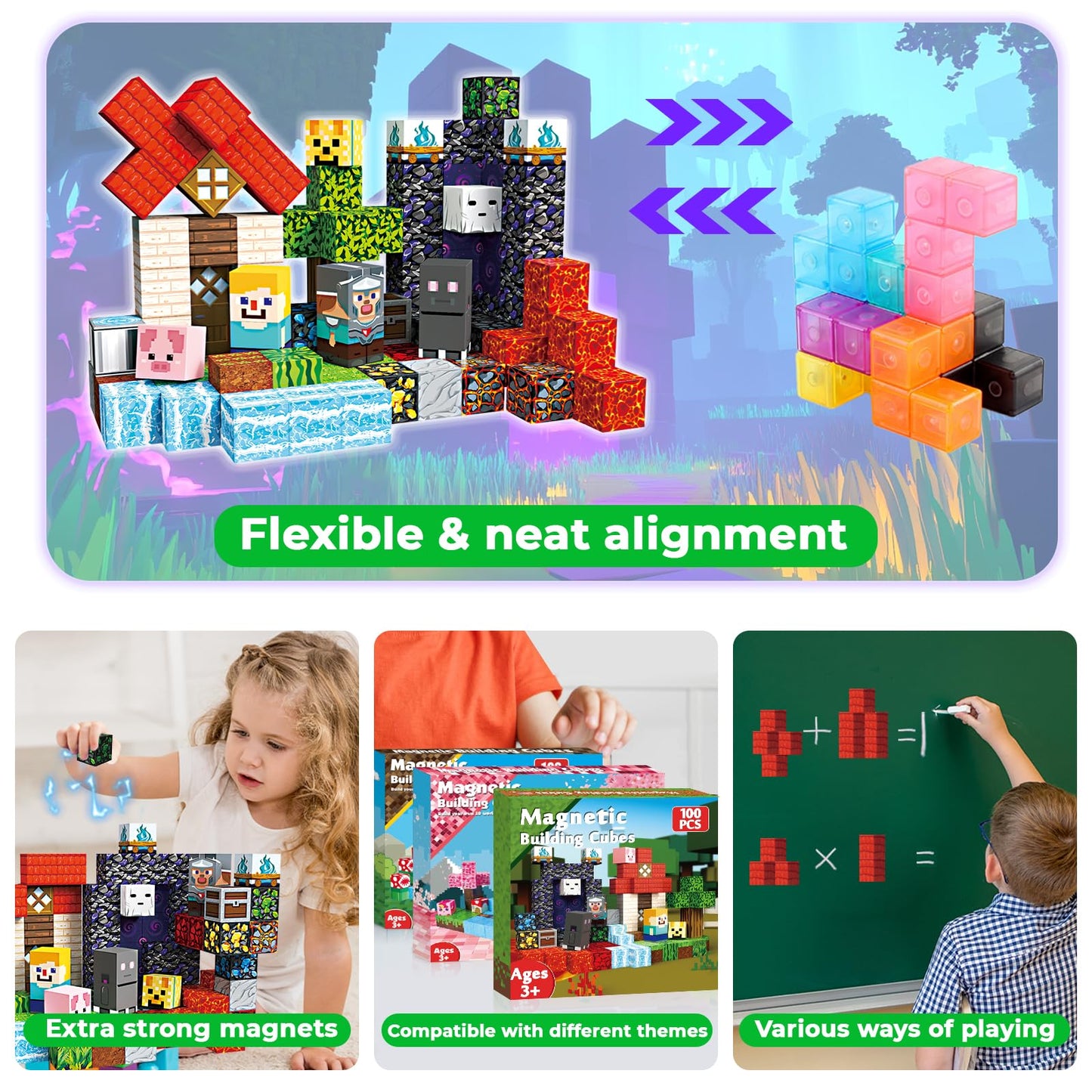 Magneverse 100 PCS 0.8in Magnetic Blocks – Portal Theme STEM Toys for Kids 3+