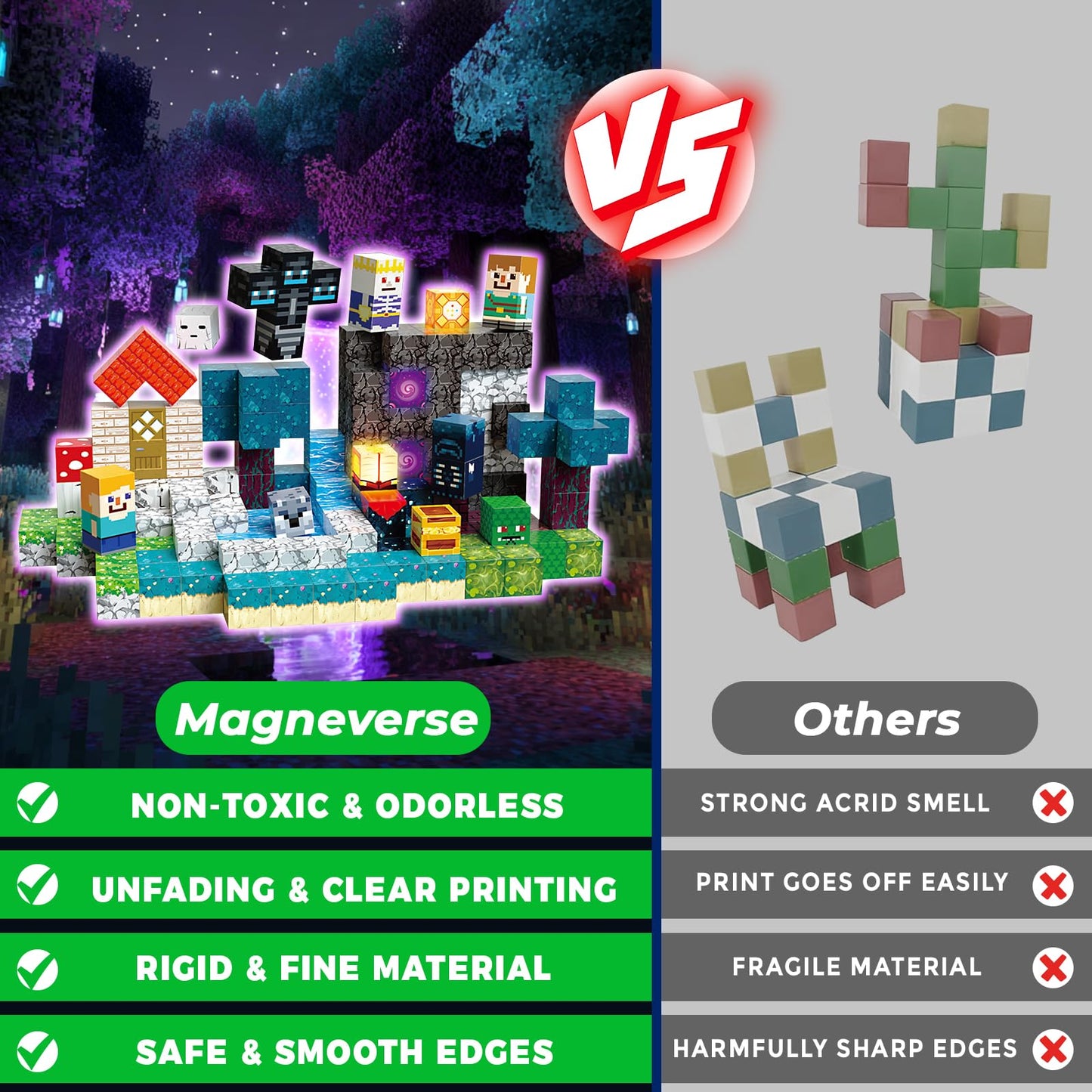 Magneverse 200-Piece Magnetic Blocks | Glow STEM Toys for Kids