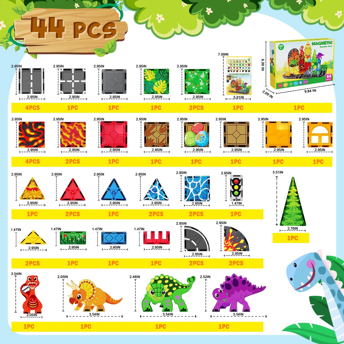 Magneverse Magnetic Tiles with Dinosaur Toys | Jurassic Dino World