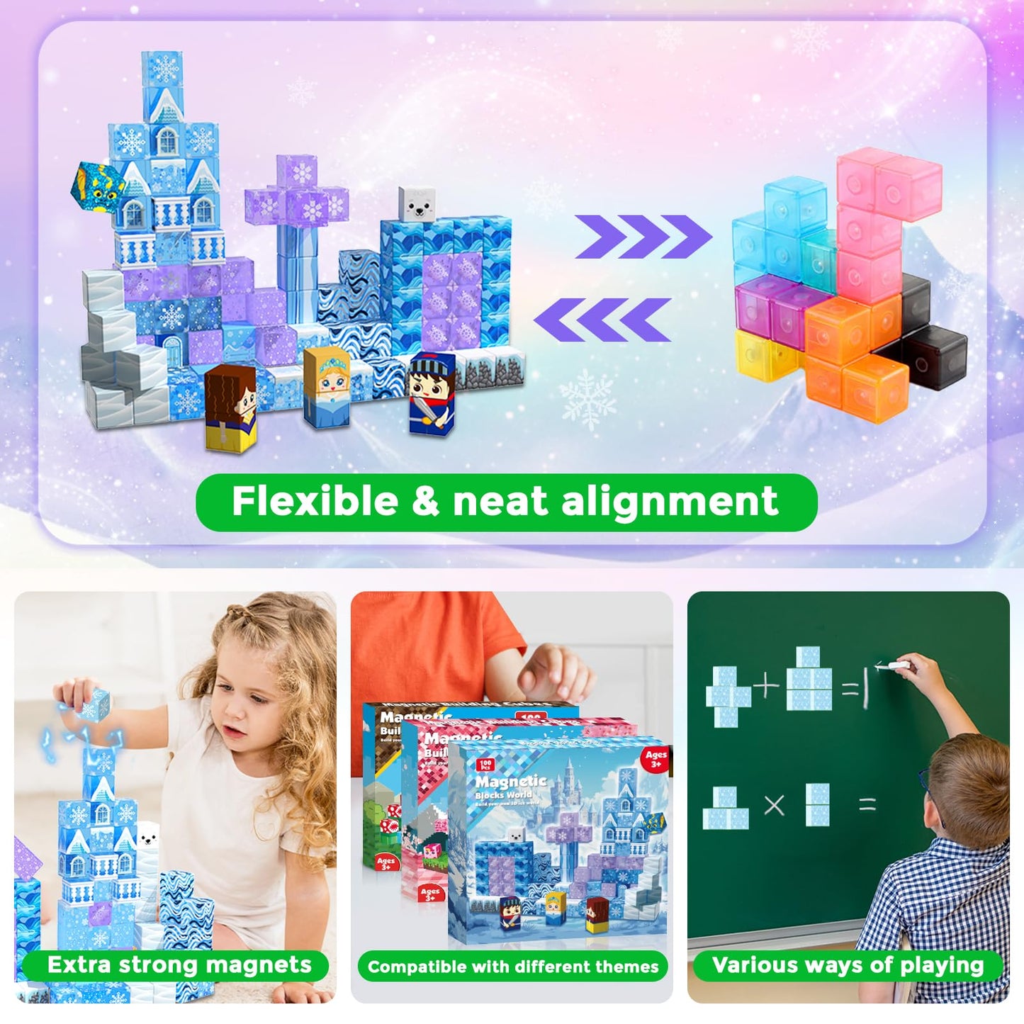 Magneverse Magnetic Blocks - 100Pcs 0.8in for Kids 4-8 | Transparent Ice Castle