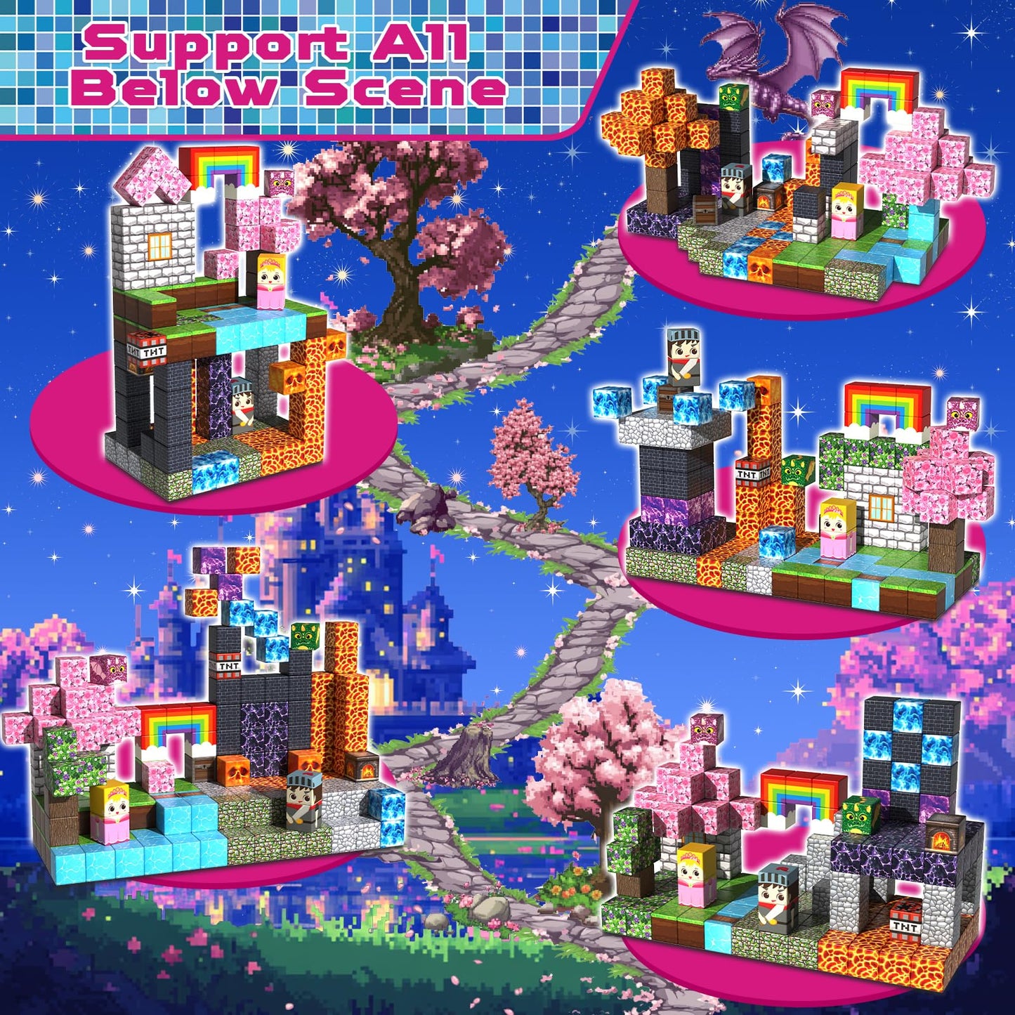 Magneverse 150 PCS 0.8in Magnetic Blocks – Princess & Knight Theme, Building Toys for Kids 3+