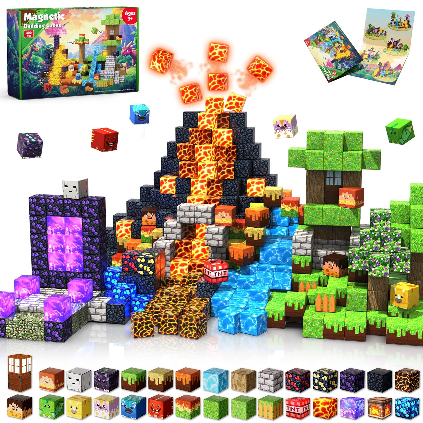 Magneverse 300 PCS Magnetic Blocks with Light Blocks – Magnetic Building Tiles for Kids 3+