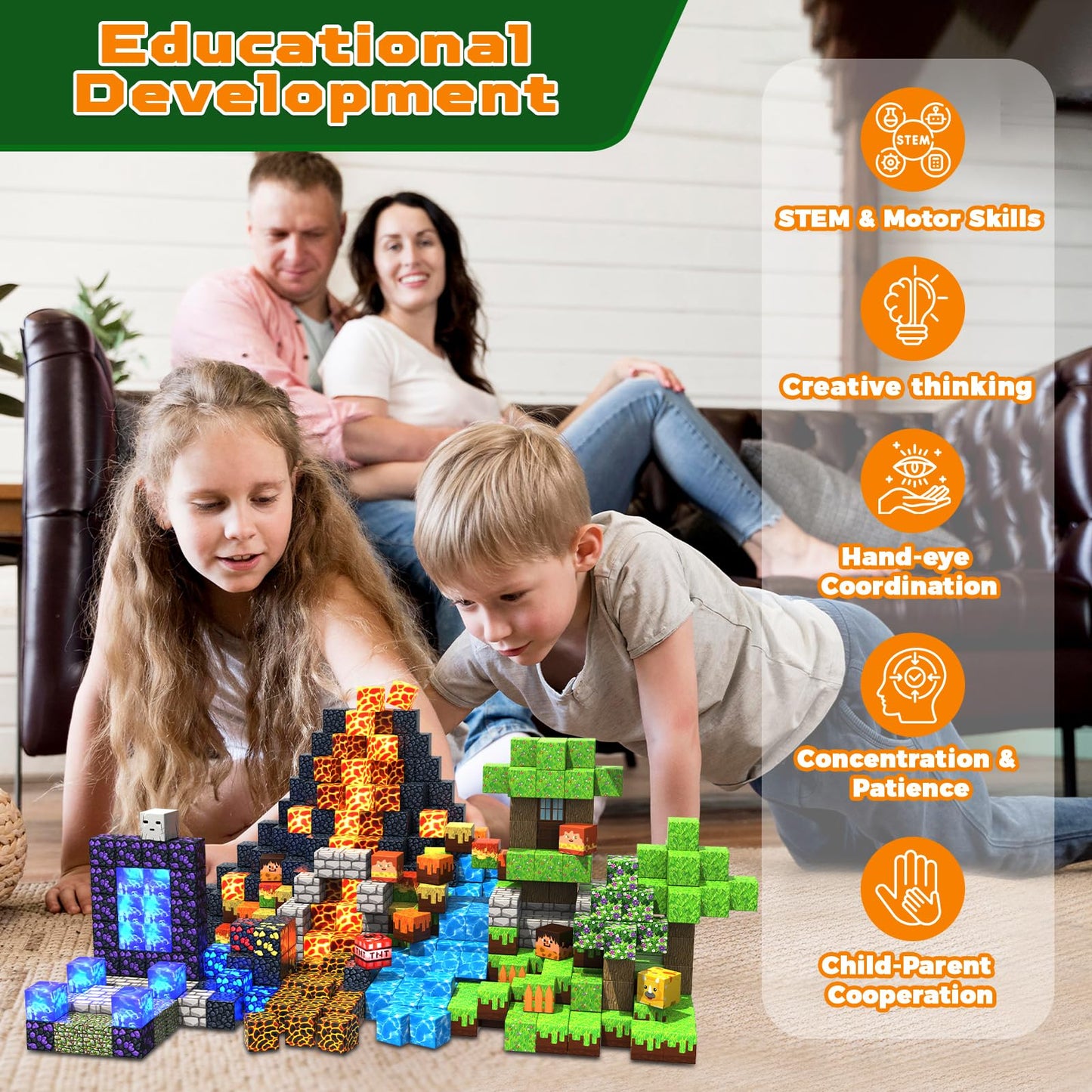 Magneverse 300 PCS Magnetic Blocks with Light Blocks – Magnetic Building Tiles for Kids 3+