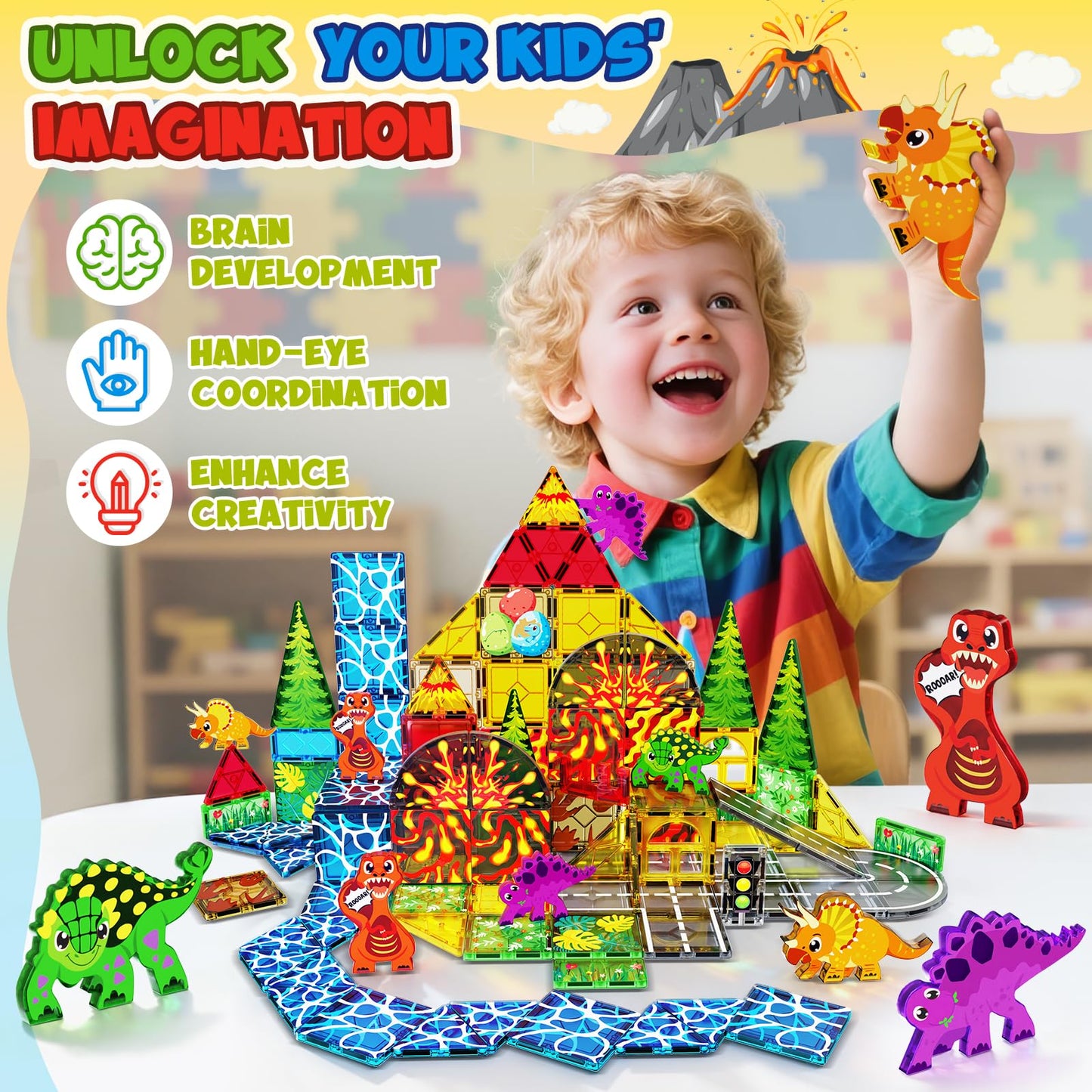 Magneverse Magnetic Tiles with Dinosaur Toys | Jurassic Dino World