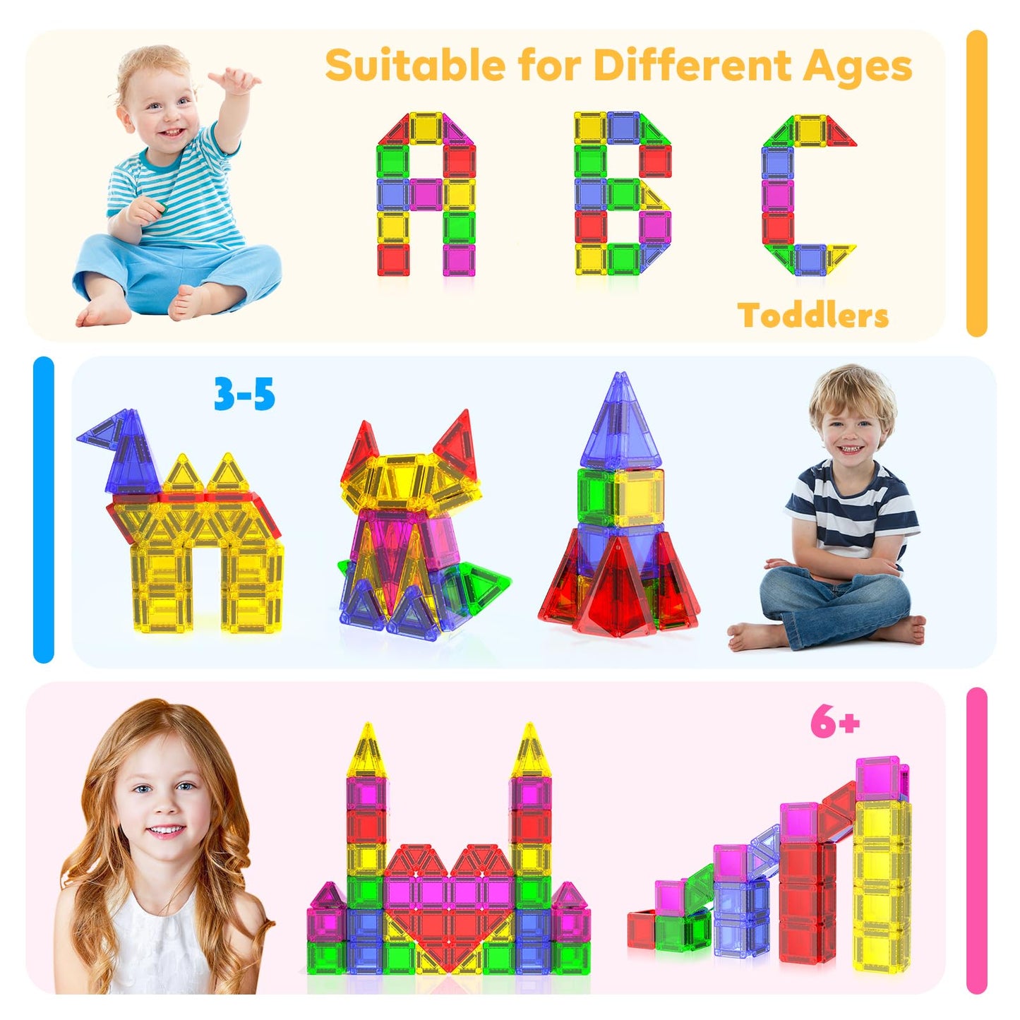 Magneverse Mini Magnetic Tiles – 75 PCS Travel STEM Building Set for Kids 3+