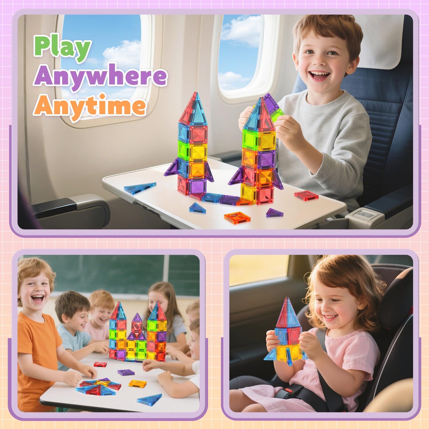 Magneverse Mini Magnetic Tiles – 56-Piece Travel Set for Kids Aged 3-8