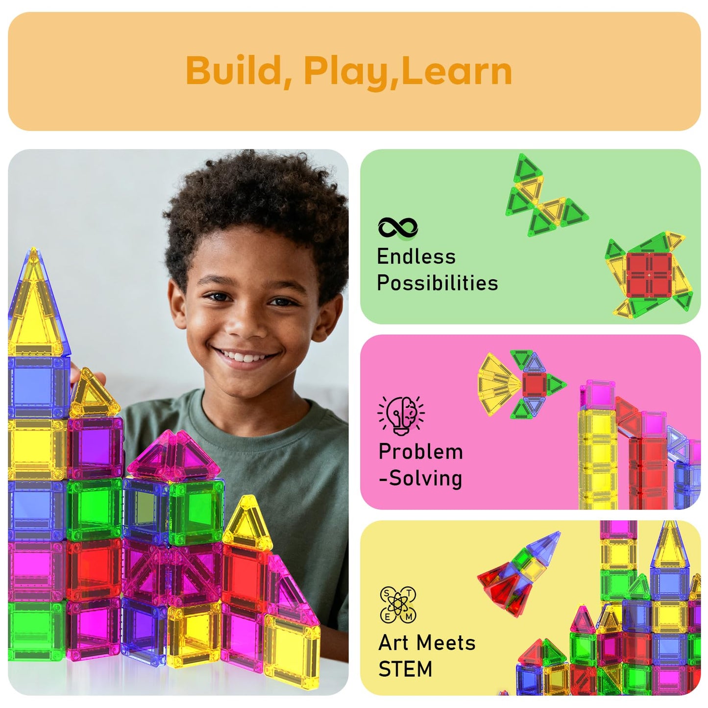 Magneverse Mini Magnetic Tiles – 75 PCS Travel STEM Building Set for Kids 3+