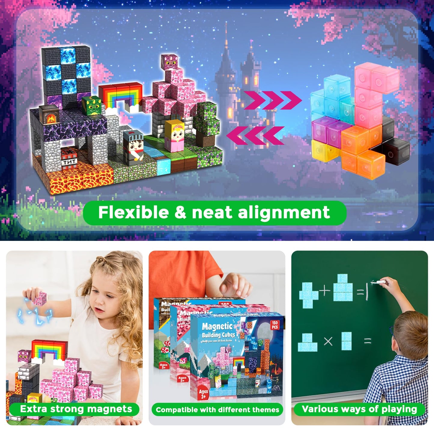 Magneverse 150 PCS 0.8in Magnetic Blocks – Princess & Knight Theme, Building Toys for Kids 3+