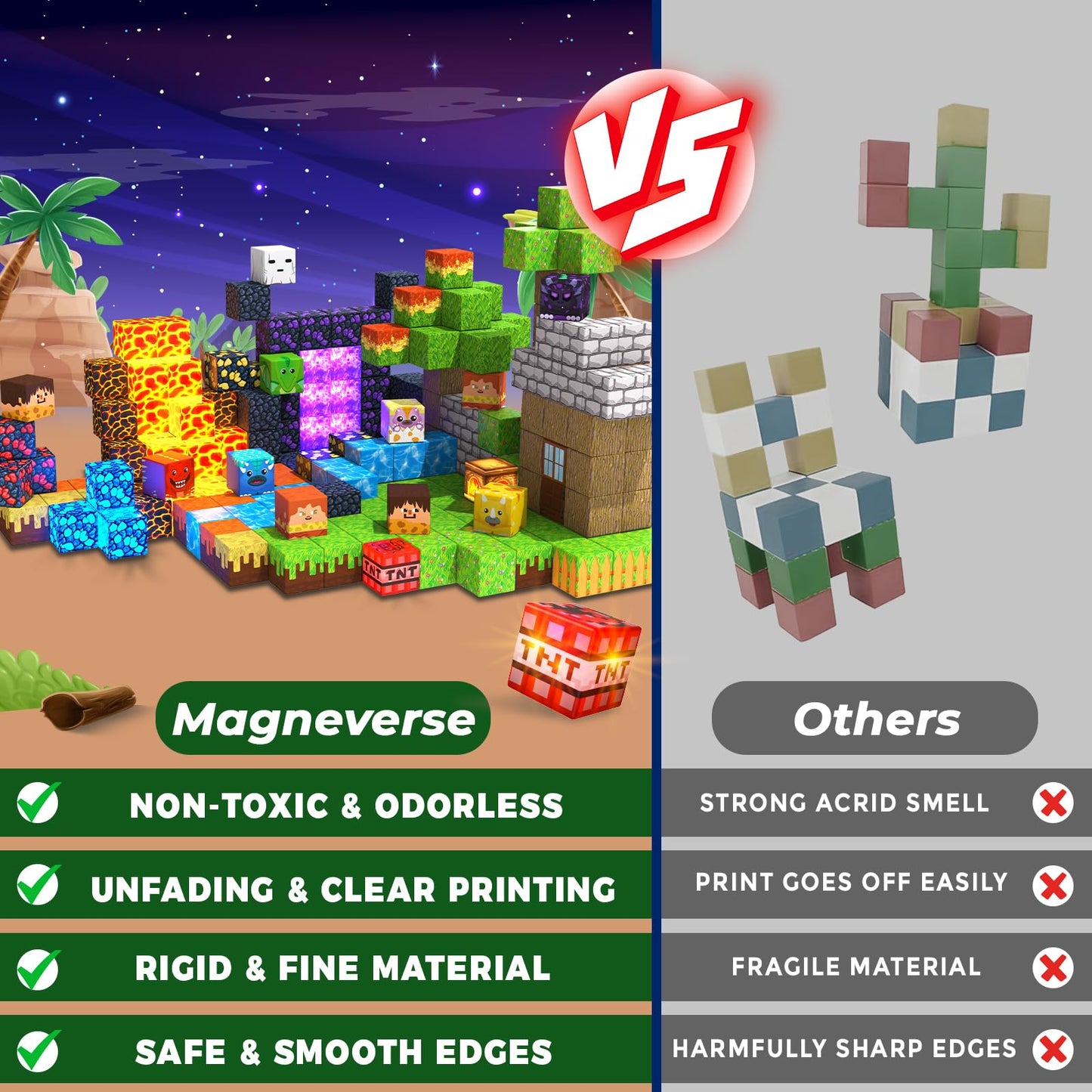 Magneverse 300 PCS Magnetic Blocks with Light Blocks – Magnetic Building Tiles for Kids 3+