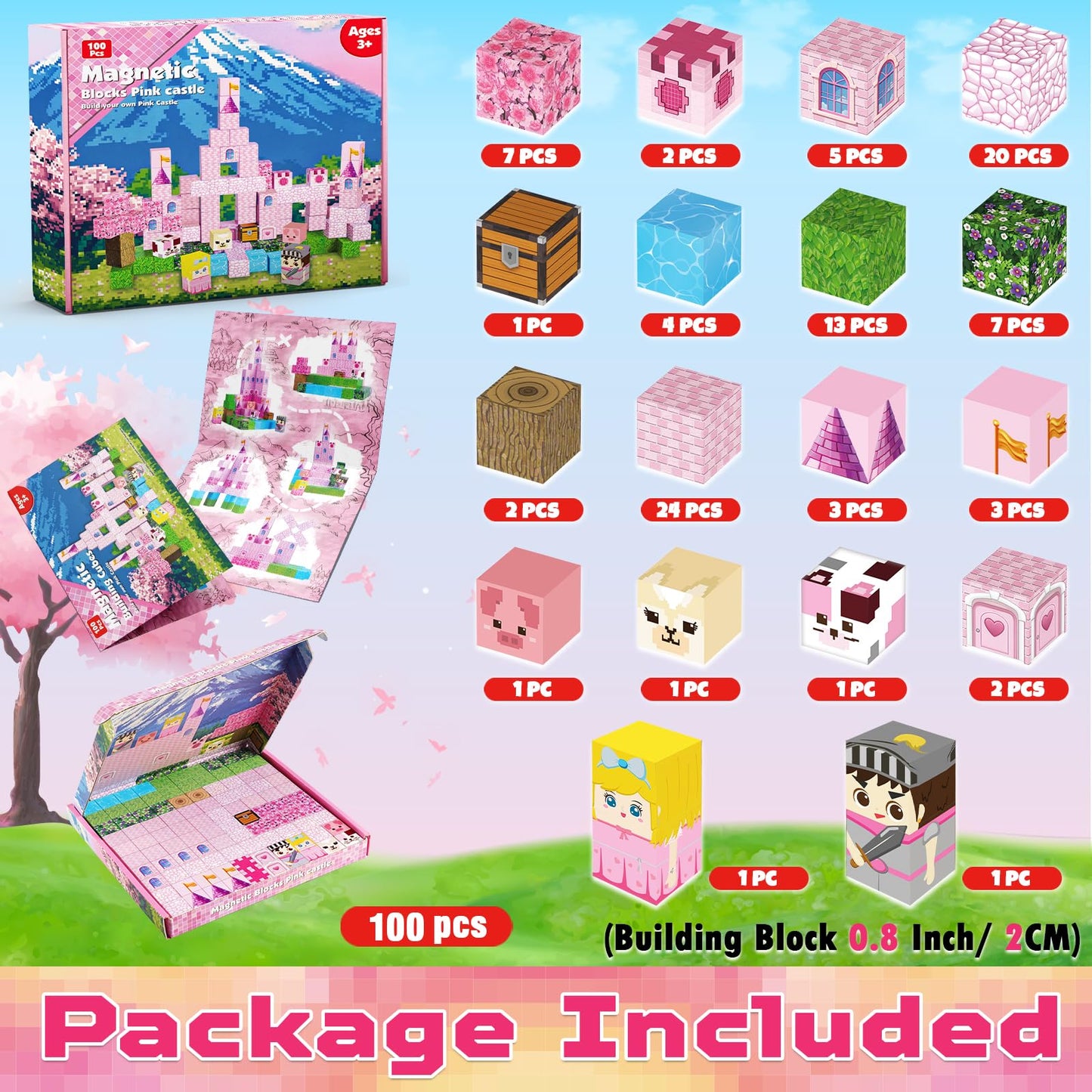 Magneverse Magnetic Blocks - 100-Piece Pink Princess Castle Set for Kids
