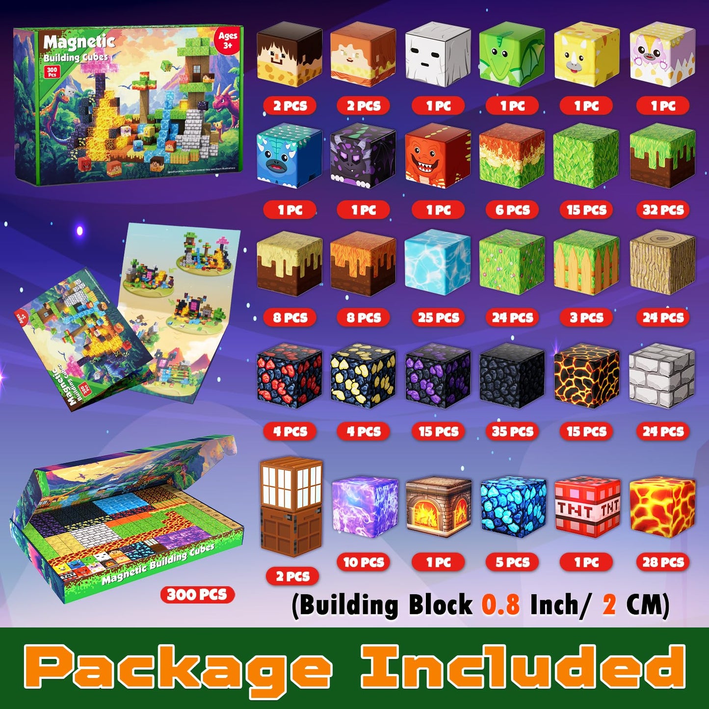 Magneverse 300 PCS Magnetic Blocks with Light Blocks – Magnetic Building Tiles for Kids 3+