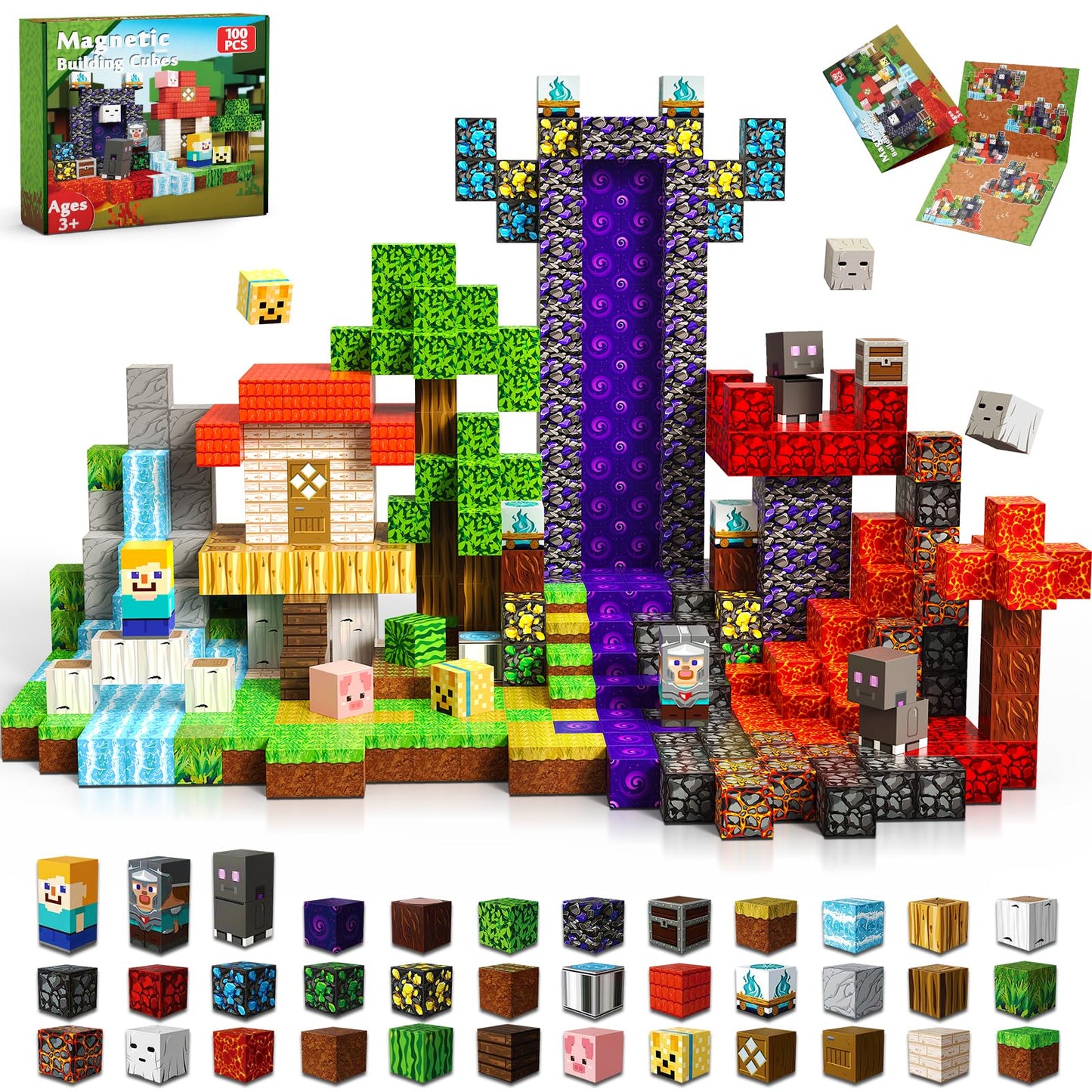Magneverse 100 PCS 0.8in Magnetic Blocks – Portal Theme STEM Toys for Kids 3+