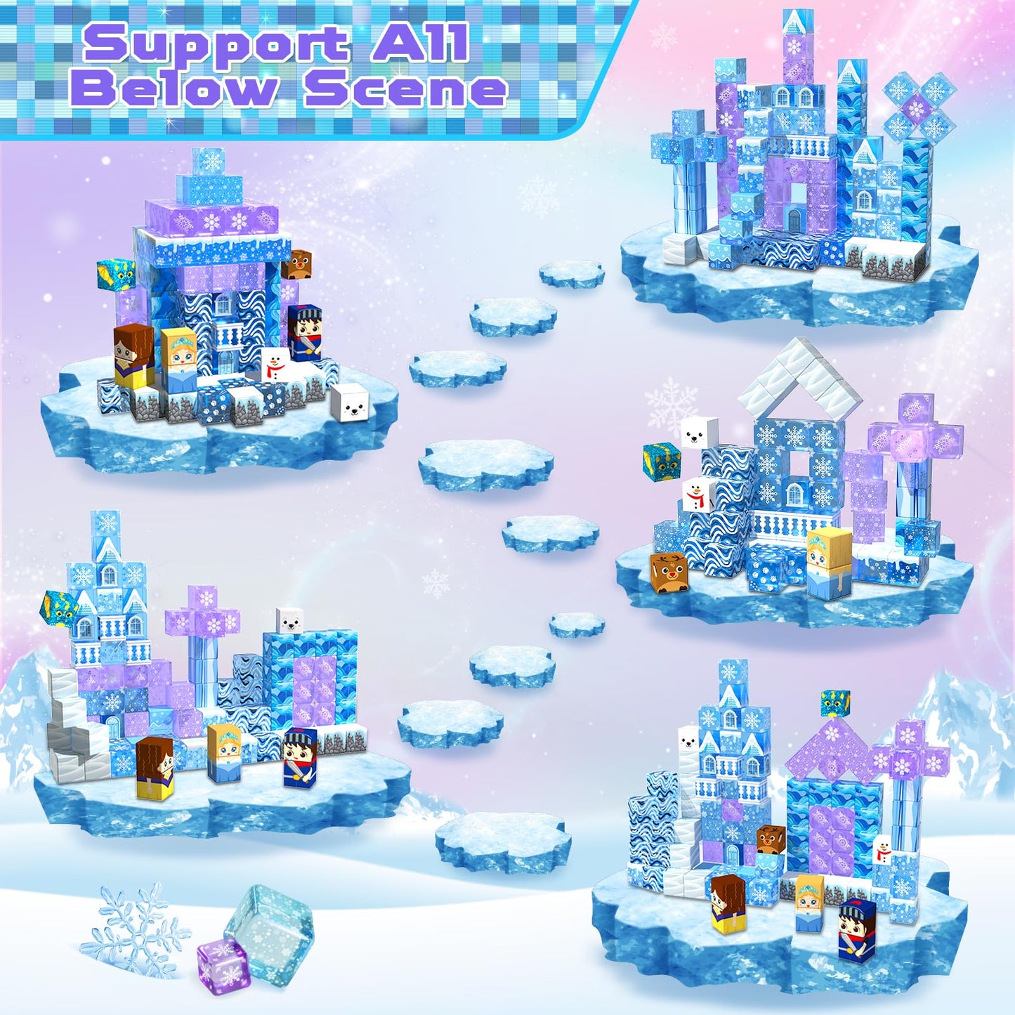 Magneverse Magnetic Blocks - 100Pcs 0.8in for Kids 4-8 | Transparent Ice Castle