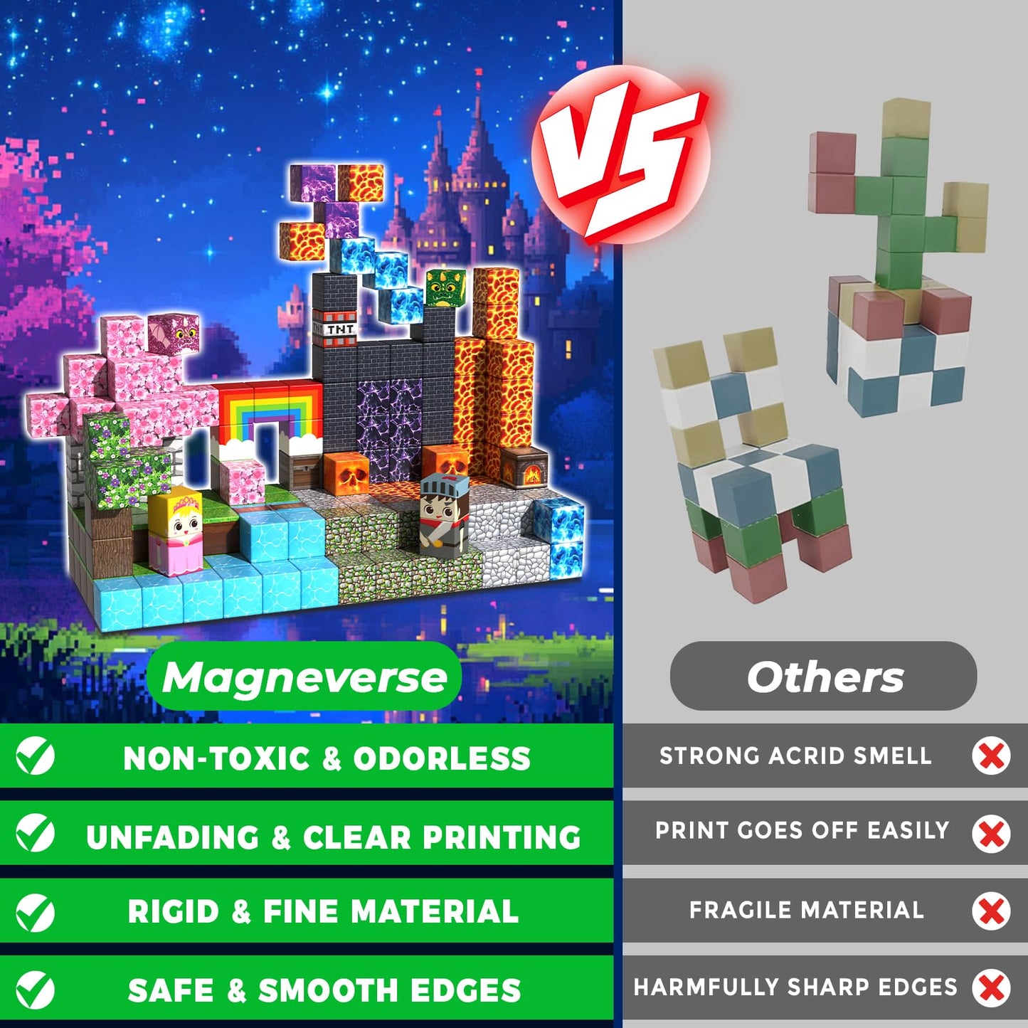 Magneverse 150 PCS 0.8in Magnetic Blocks – Princess & Knight Theme, Building Toys for Kids 3+