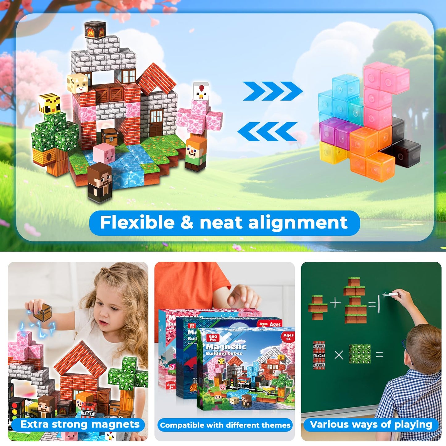 Magneverse 200 PCS 0.8in Magnetic Blocks – Forest Theme STEM Toys for 3+