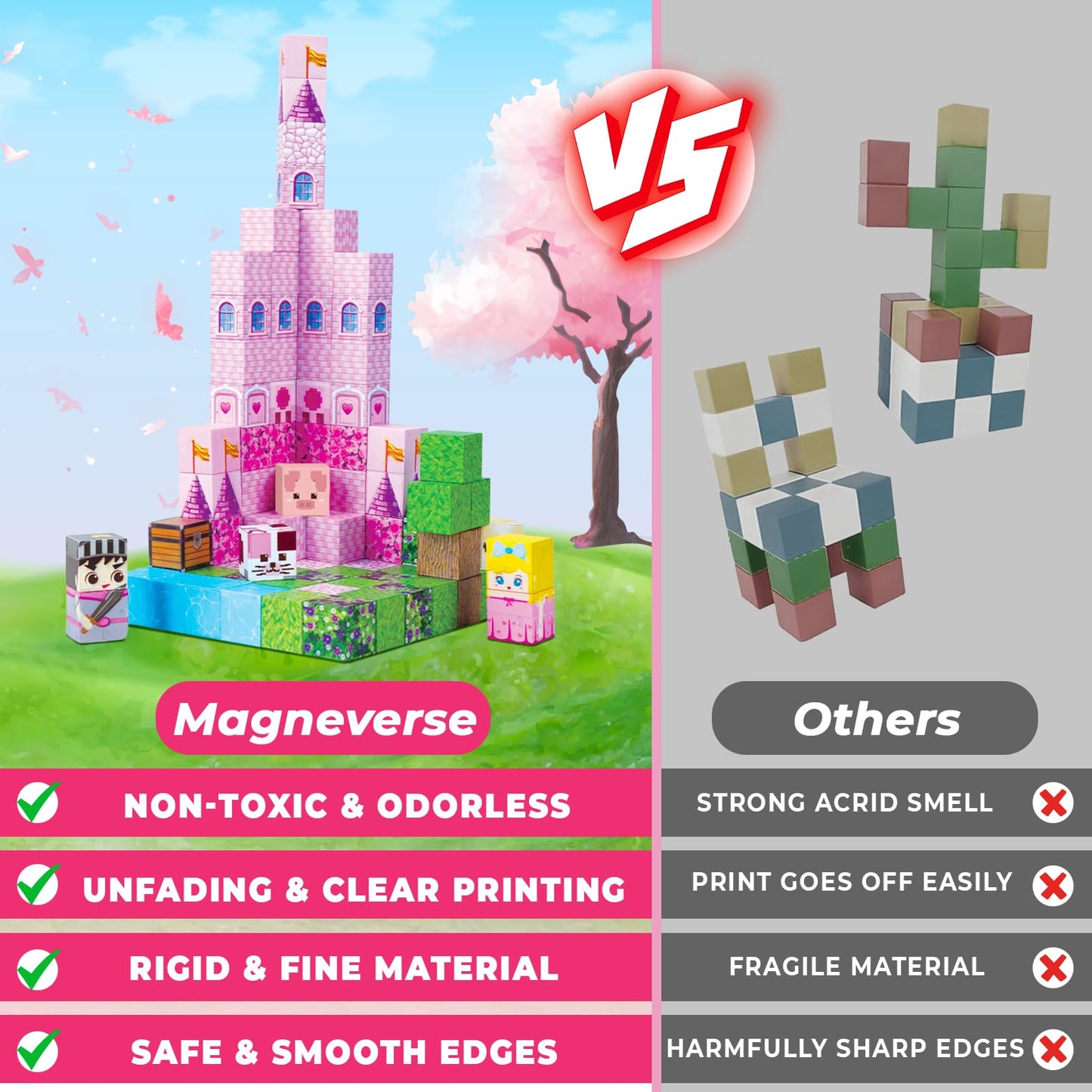 Magneverse Magnetic Blocks - 100-Piece Pink Princess Castle Set for Kids