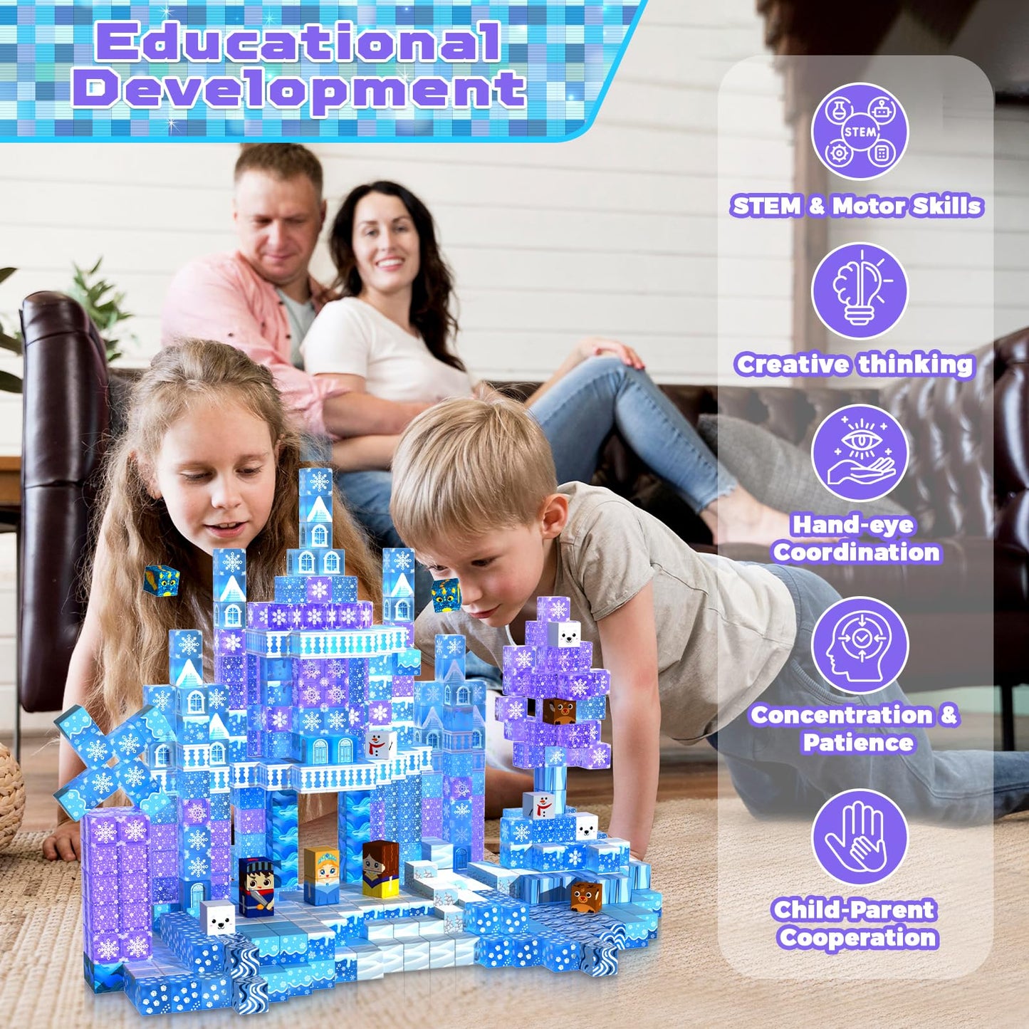 Magneverse Magnetic Blocks - 100Pcs 0.8in for Kids 4-8 | Transparent Ice Castle