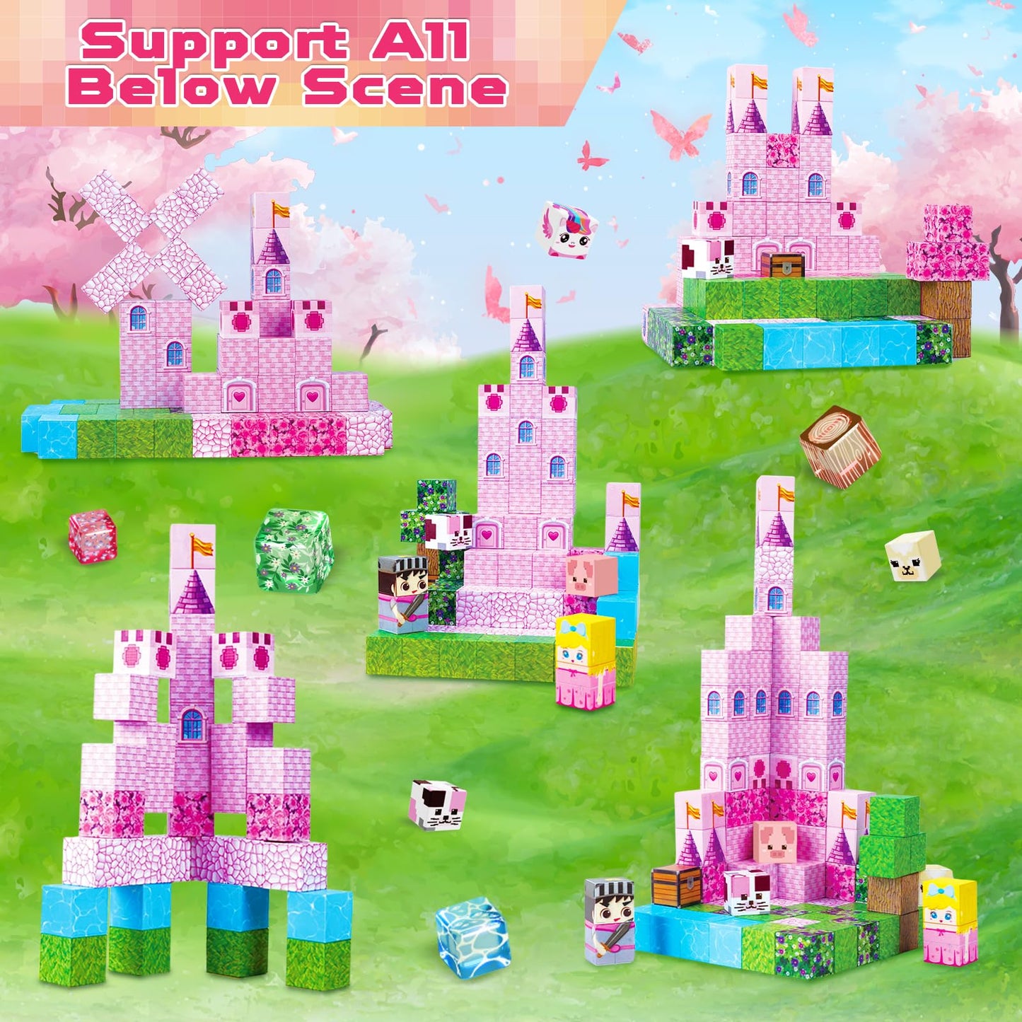 Magneverse Magnetic Blocks - 100-Piece Pink Princess Castle Set for Kids