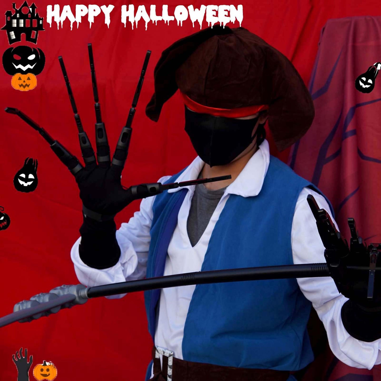 Magoog Halloween Articulated Fingers with Gloves – 3D Printed Skeleton Claw Hand for Cosplay, Fits Most Sizes