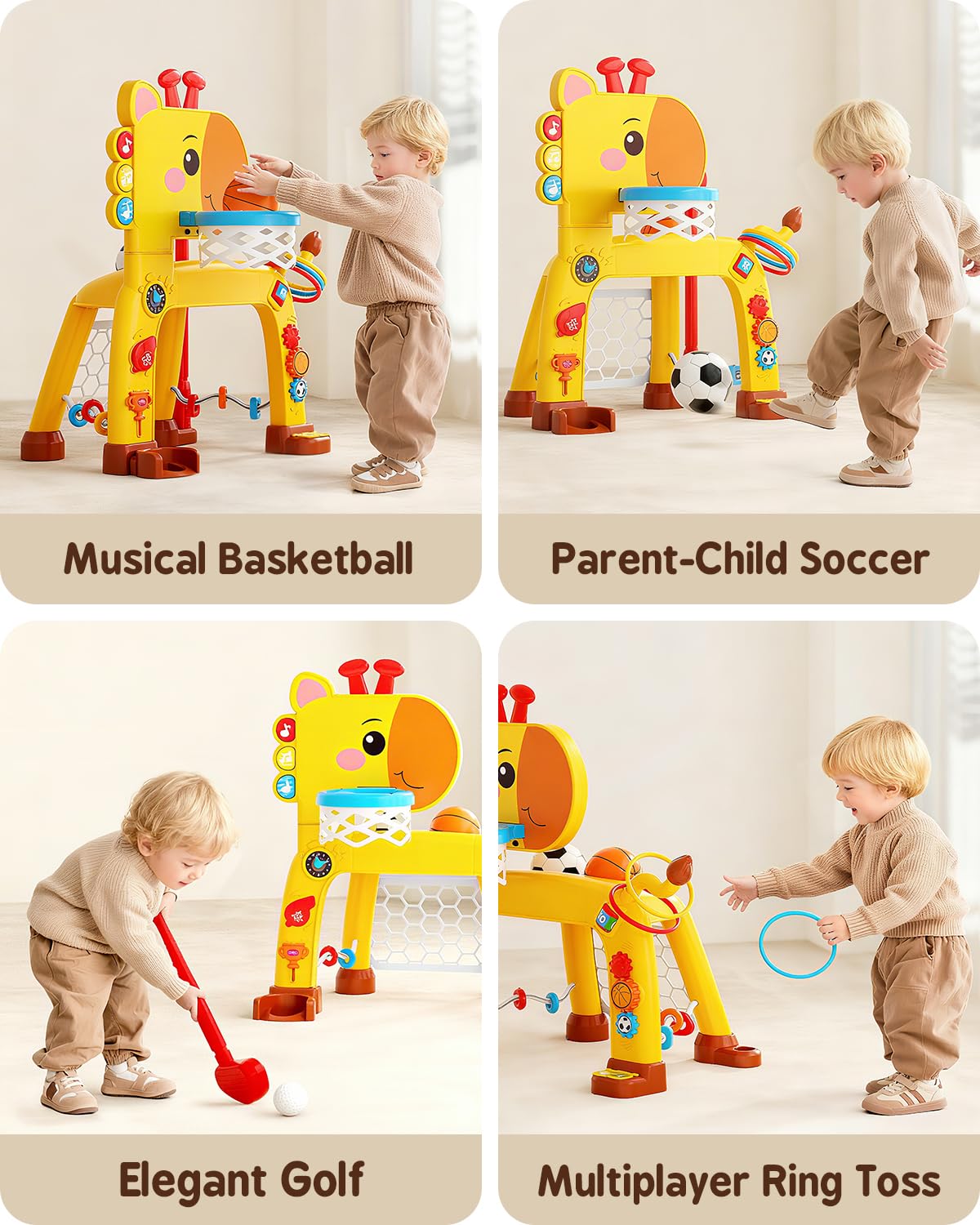 MAGTHIC 4-in-1 Toddler Sports Playset – Giraffe Activity Center for 1-3 Years (Yellow)
