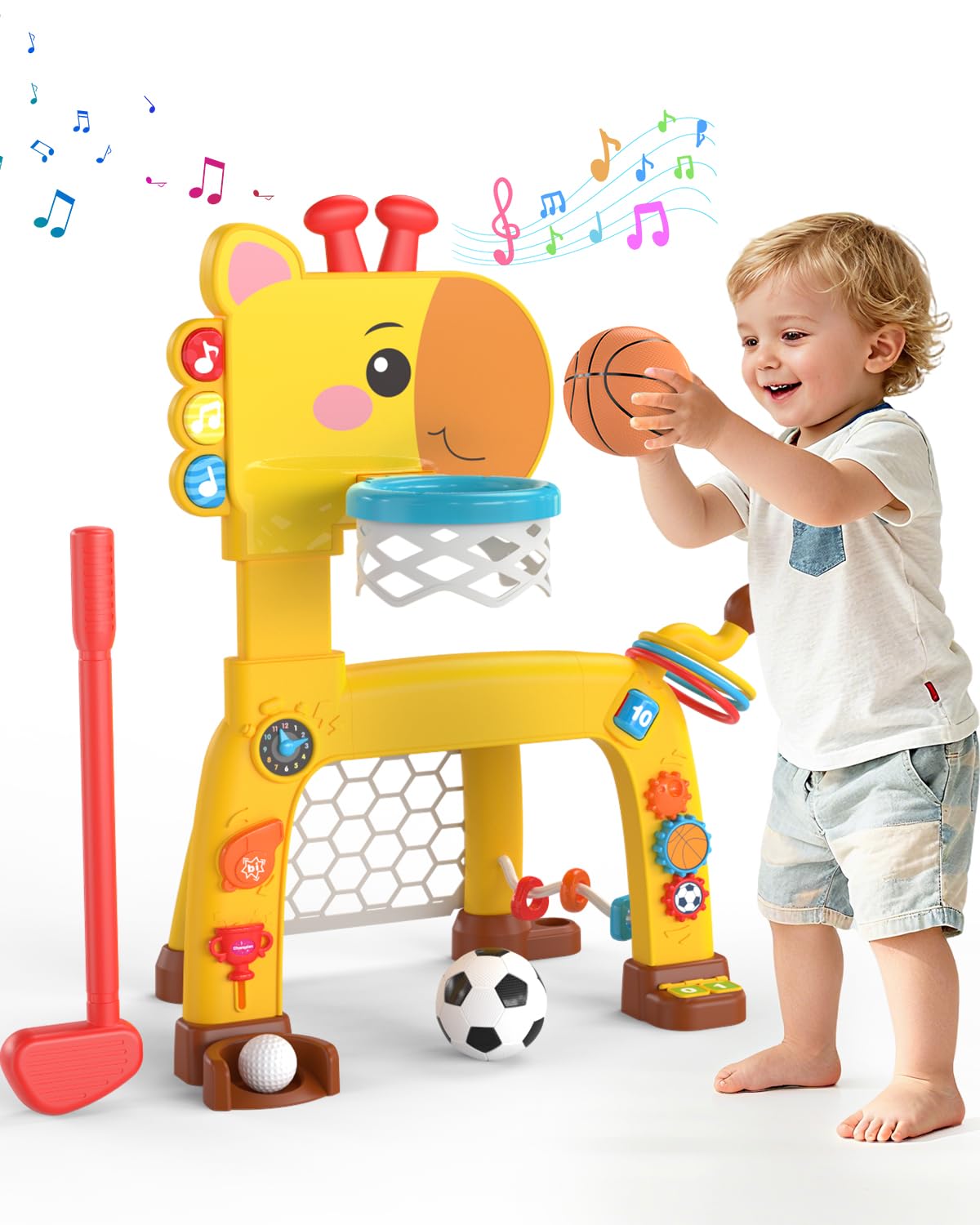 MAGTHIC 4-in-1 Toddler Sports Playset – Giraffe Activity Center for 1-3 Years (Yellow)