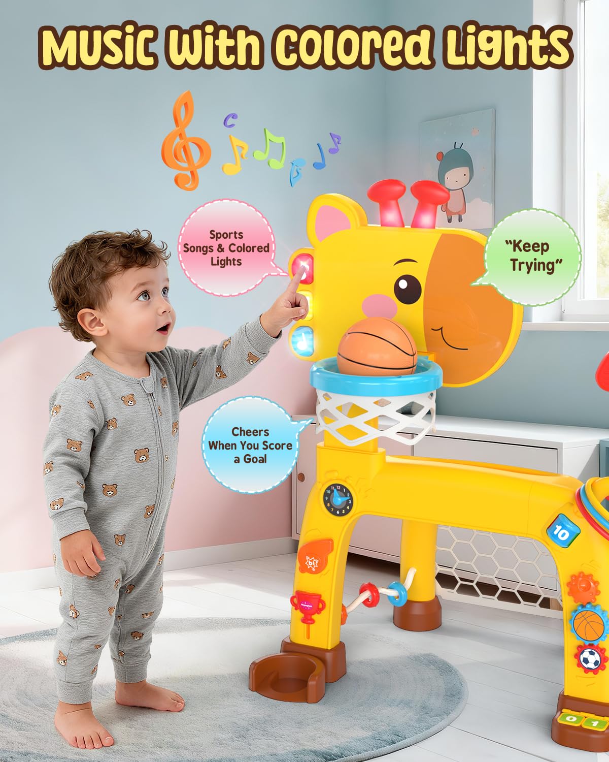 MAGTHIC 4-in-1 Toddler Sports Playset – Giraffe Activity Center for 1-3 Years (Yellow)