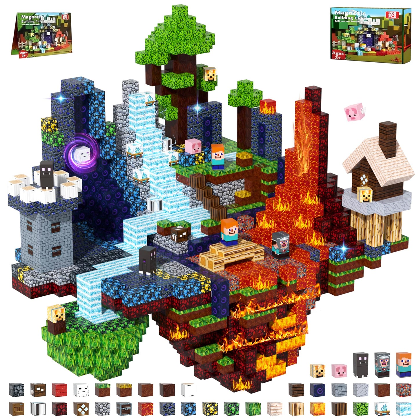 Magtocore Magnetic Blocks 200 PCS - 0.8in, Forest, Portal & Castle STEM Magnet Toys for Kids 3+