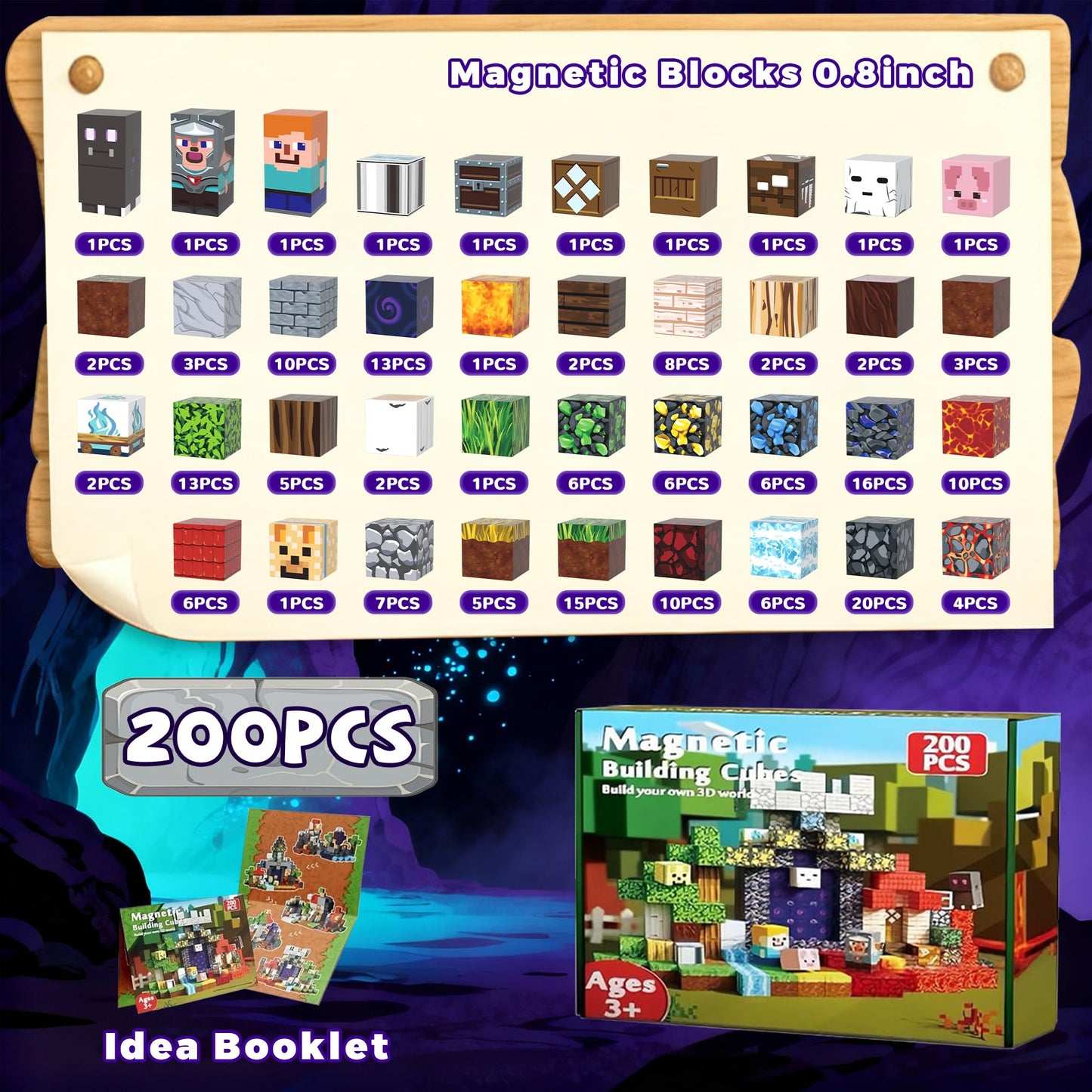 Magtocore Magnetic Blocks 200 PCS - 0.8in, Forest, Portal & Castle STEM Magnet Toys for Kids 3+