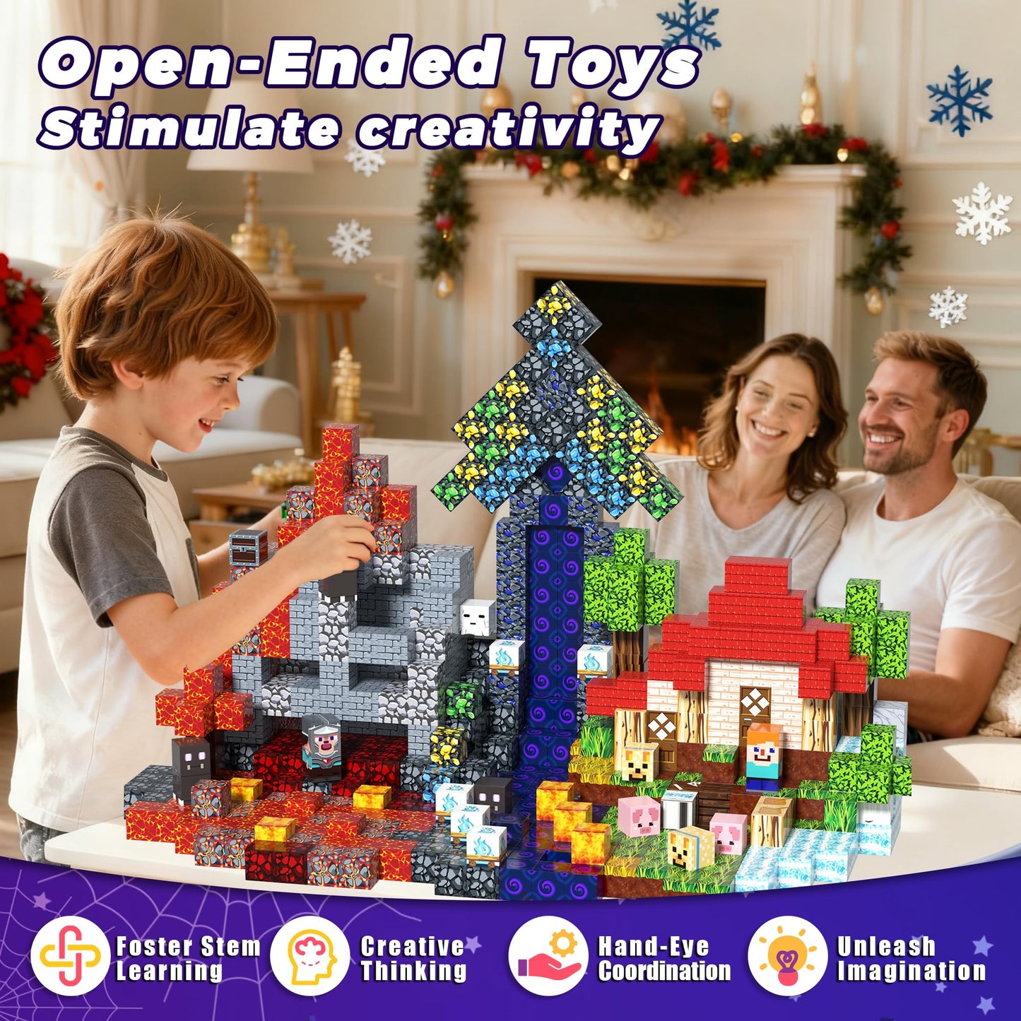 Magtocore Magnetic Blocks 200 PCS - 0.8in, Forest, Portal & Castle STEM Magnet Toys for Kids 3+