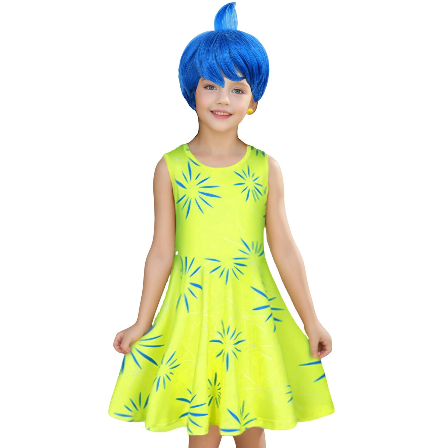 Magwei Girls Disgust Costume: Joy Princess Dress with Wig, Light Green, 9-10