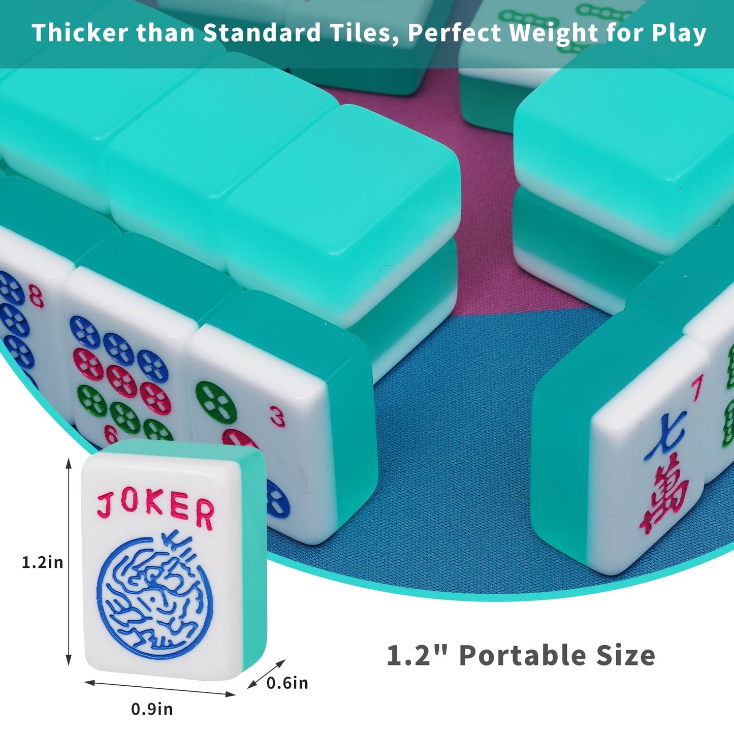 Mahjoy Mahjong Tile Set – Turquoise Blue, 166 Acrylic Tiles + 2 Dice (American Mahjong)