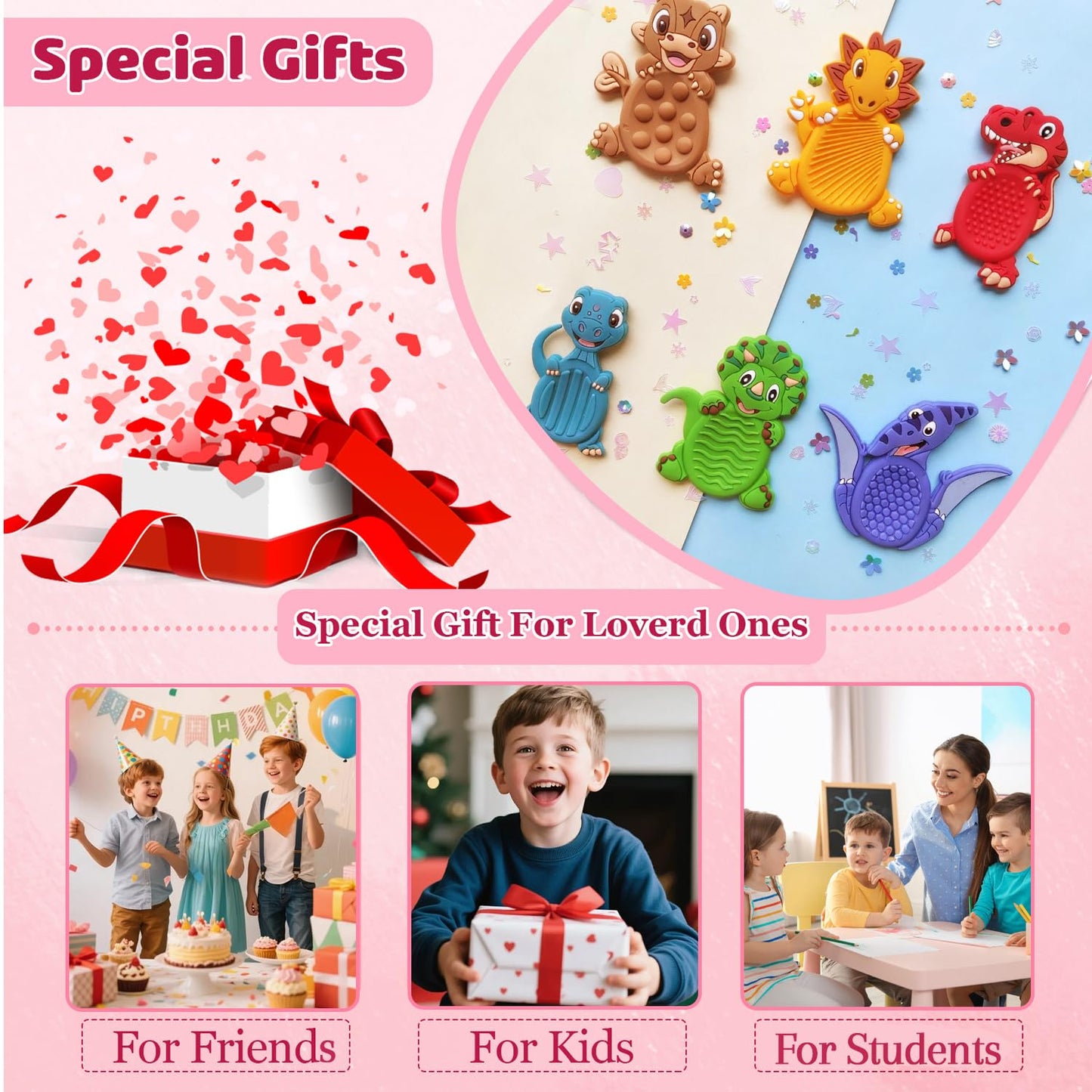 MAHMLOW Valentines Day Gifts for Kids: 6pc Dinosaur Easter Basket Stuffers