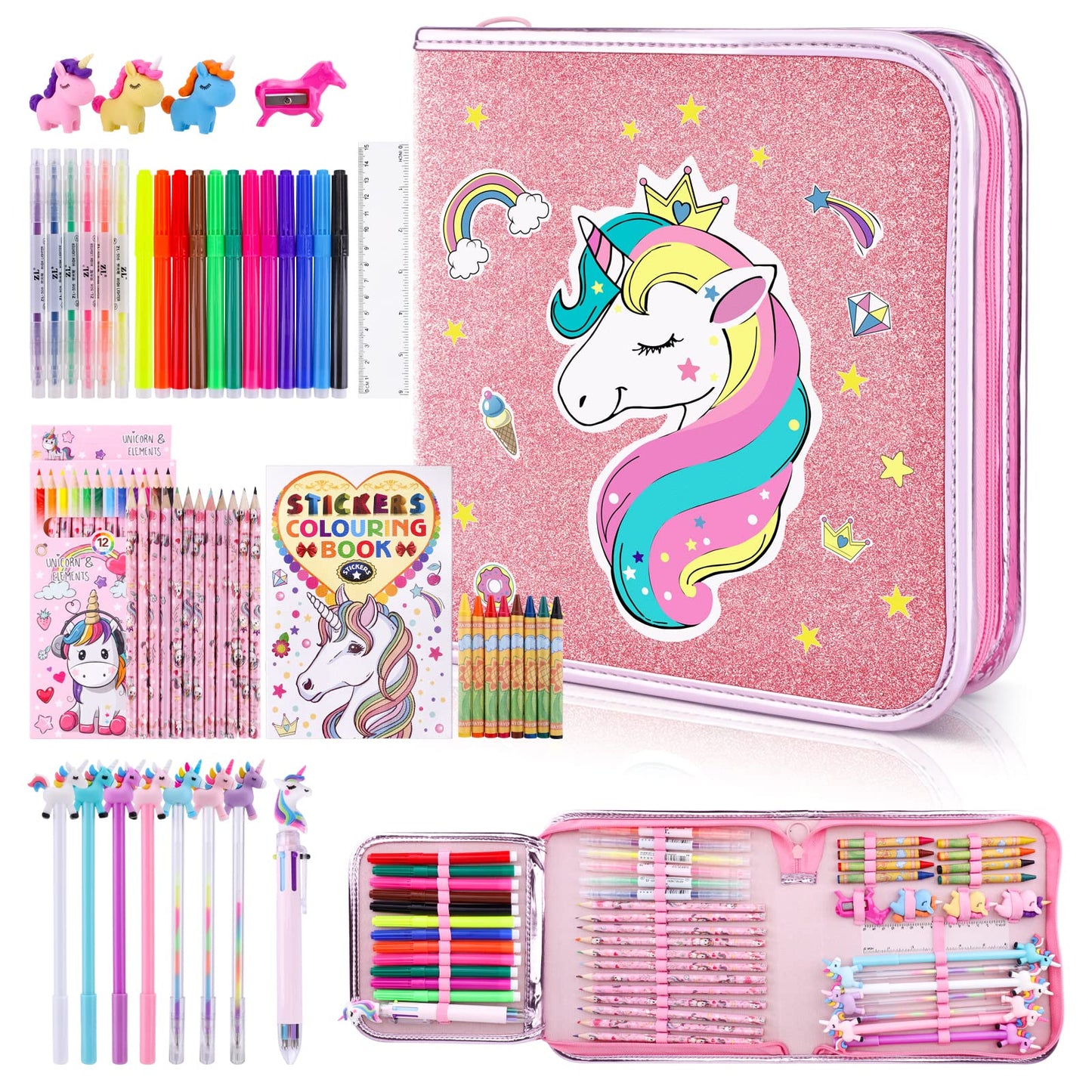 MAIGOZON 53-Piece Fruit Scented Markers Set with Unicorn Case – Kids Art Supplies for Ages 4-8